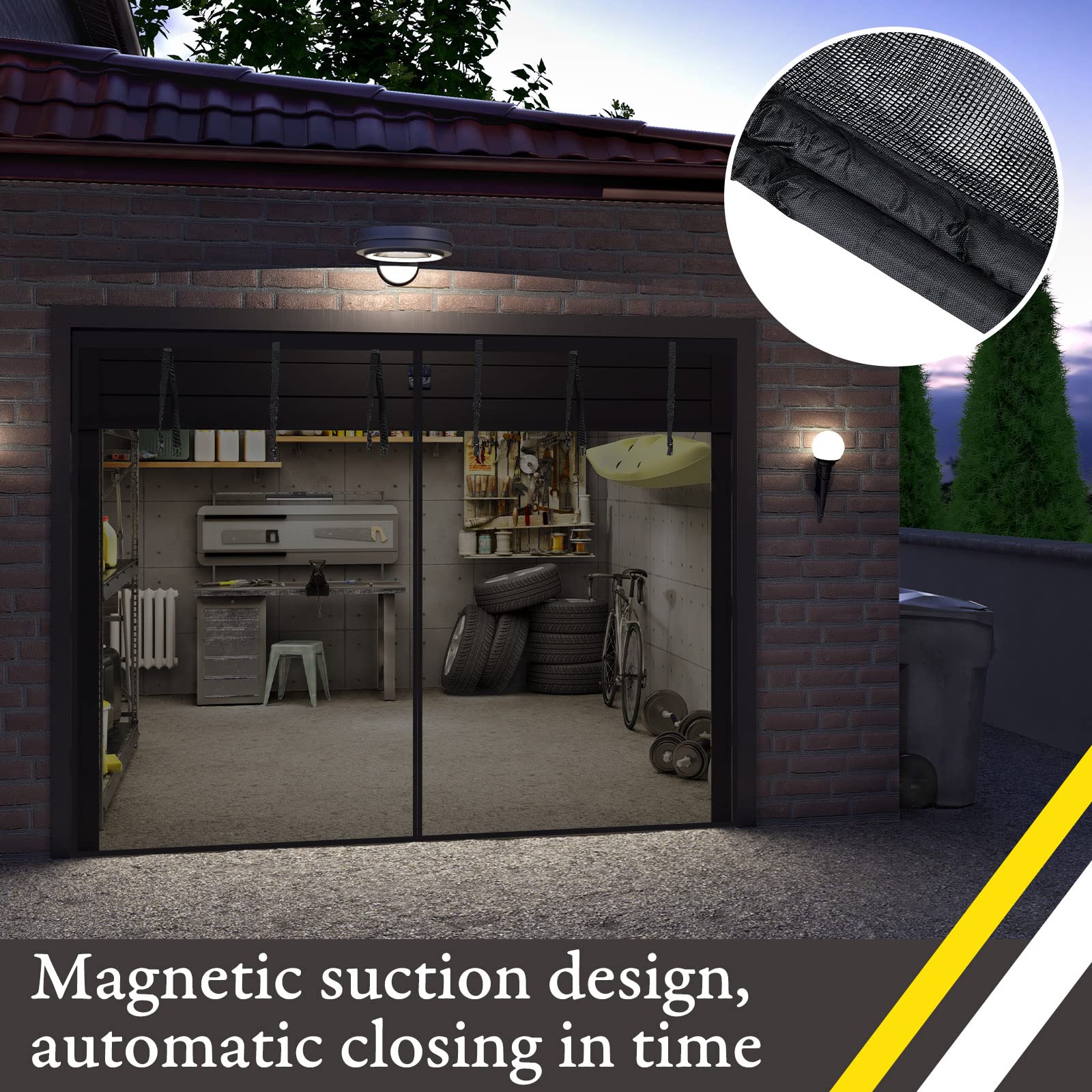 Magnetic Garage Window Screen 140x95cm Net Car Garage Magnetic Automatic Closure Fiberglass Mesh Garage Screen Cover Kit Garage Door Curtain Breathable Dense Grids Hand Free Easy Install Black - View #5