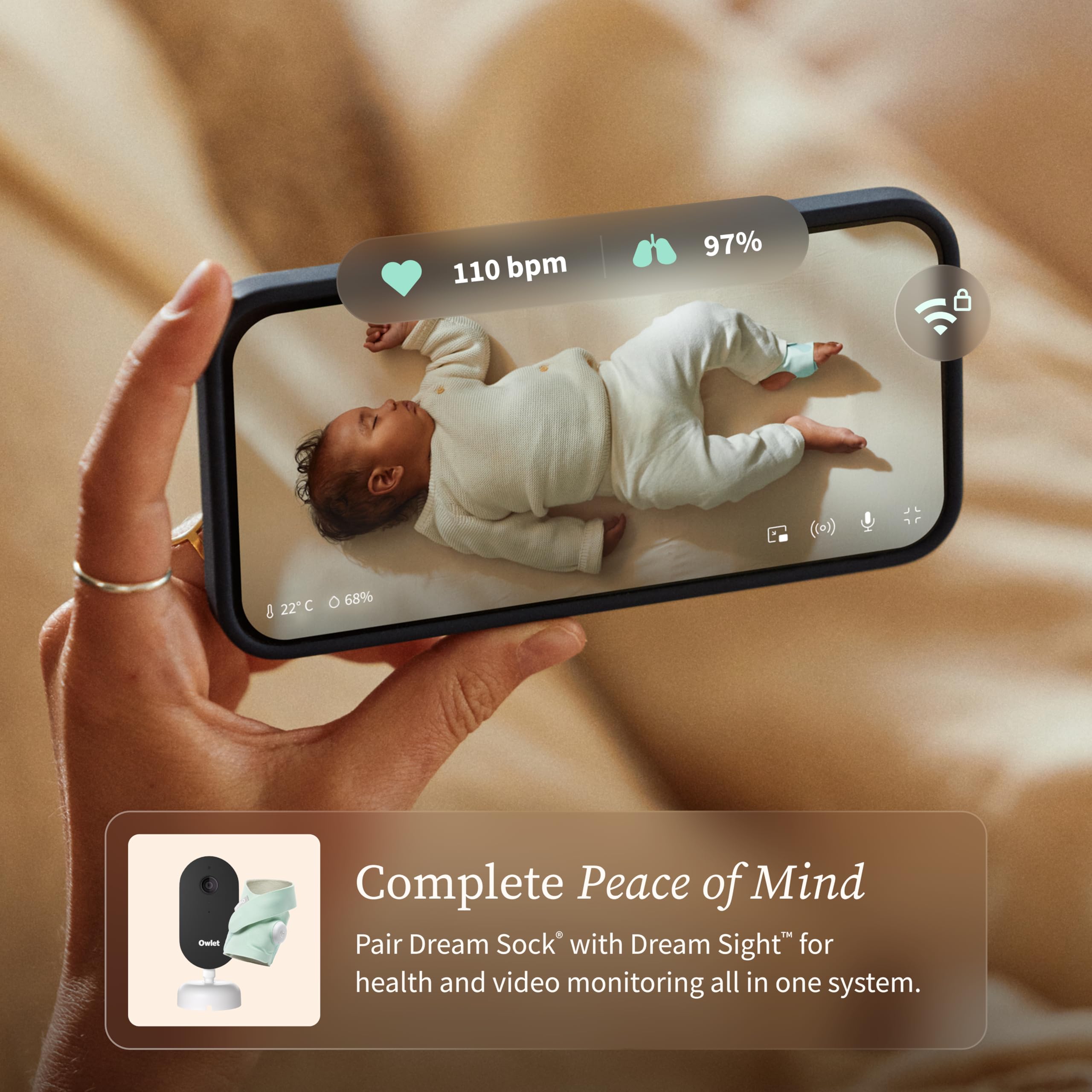 Owlet Dream Sock® - Smart Baby Monitor - Track Live Pulse (Heart) Rate, Oxygen in Infants | Dusty Rose — view 7