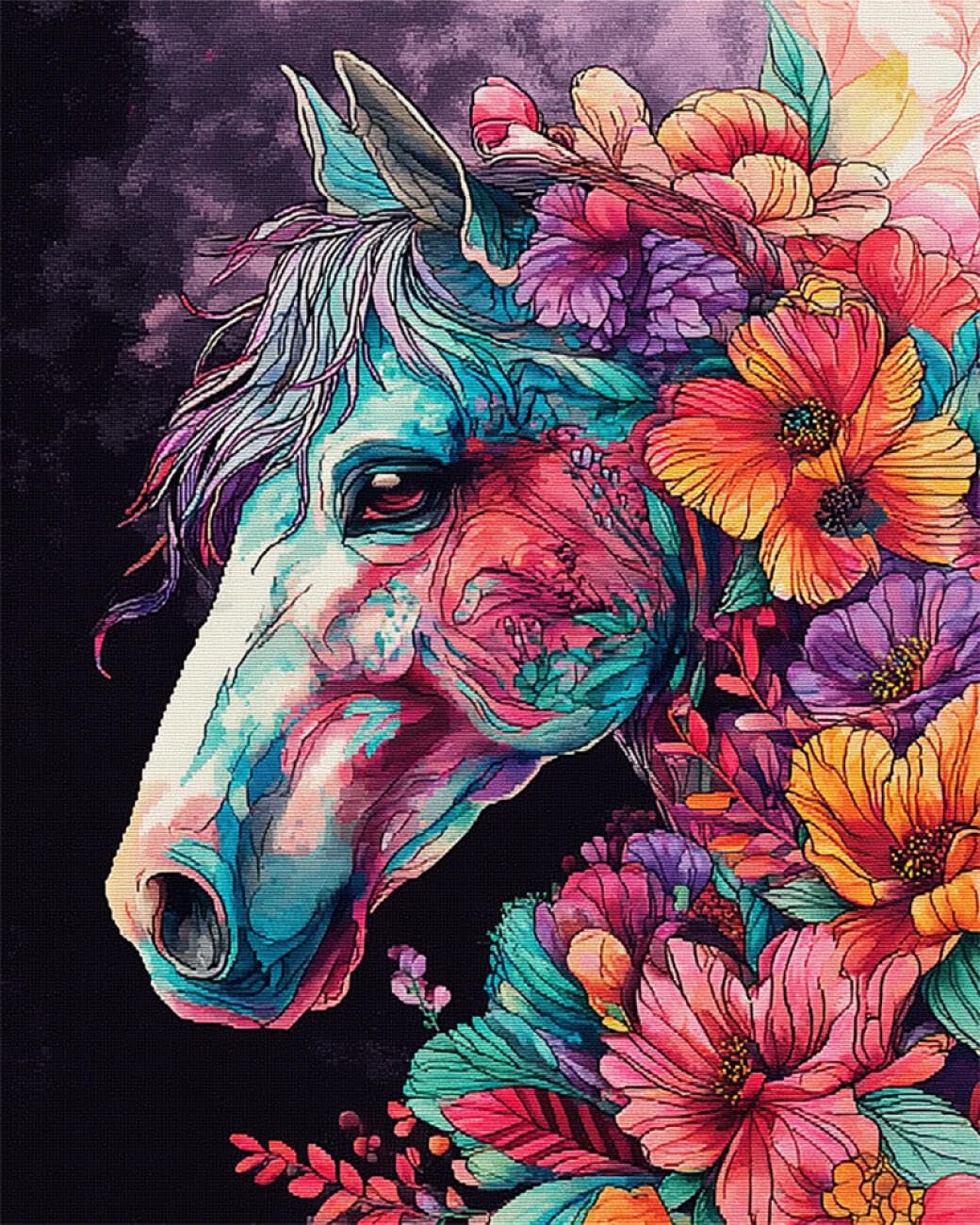 RKFLGEW DIY Seed Bead Embroidery Kits Horses and Flowers 30x40cm