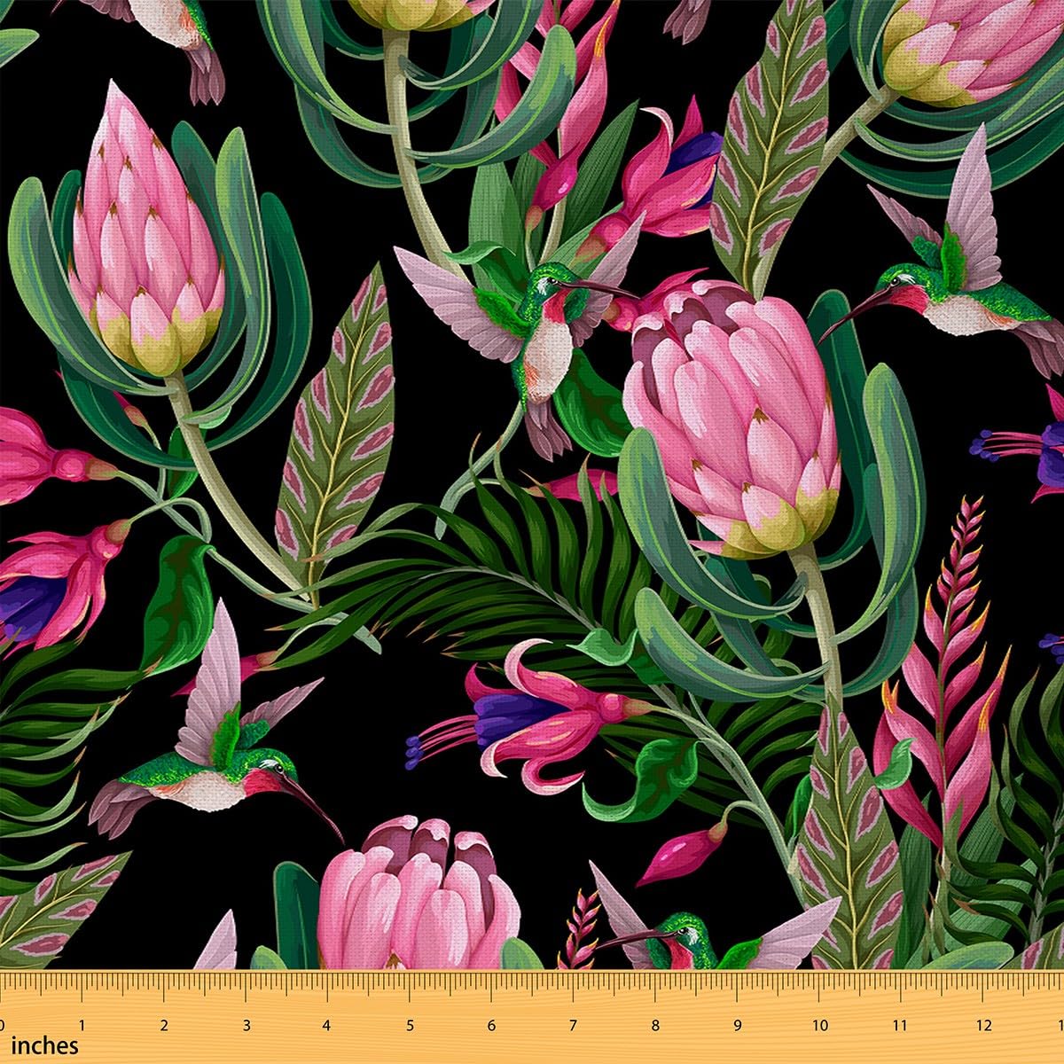 Vintage Floral Waterproof Outdoor Fabric Flower Painting Upholstery Fabric for Chairs Nature Plants Reupholstery Decor 1 Yard (L92*W150cm)