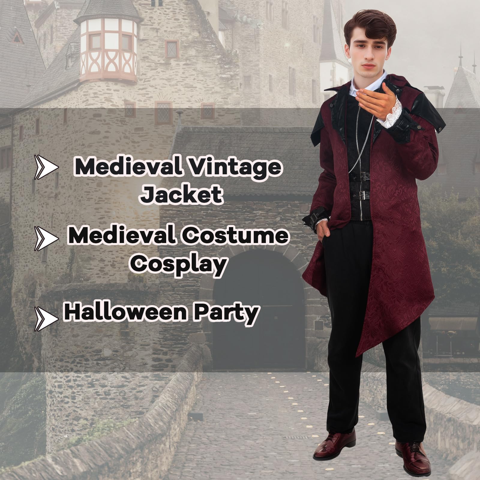 Steampunk Męska kurtka z kapturem, gotycki frak, płaszcz męski, średniowieczny wiktoriański pałac vintage, płaszcz na Halloween, karnawał, imprezę, strój Cosplay