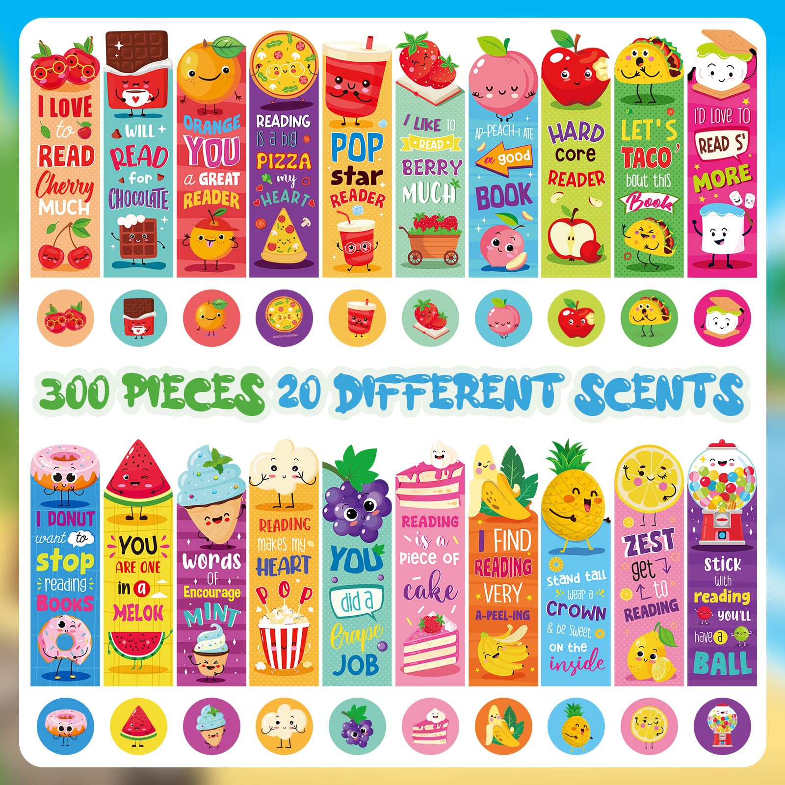 Lincia 300 marcapáginas perfumados para rascar y oler, marcapáginas con temática de frutas para niños, varios marcapáginas perfumados, bonitos marcadores para estudiantes, adolescentes, amantes de la