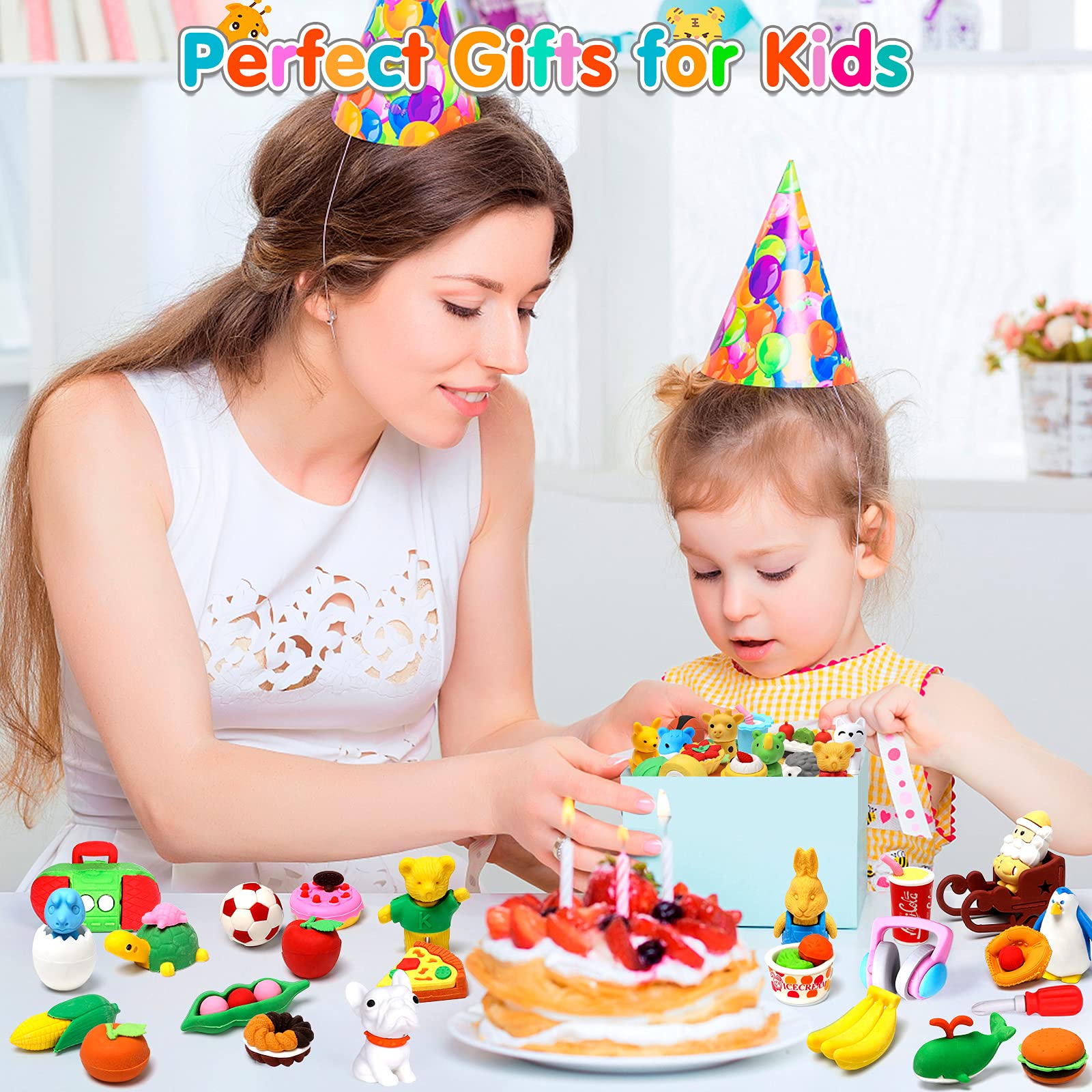 Moosia 120 Pack Animal Erasers for Kids Bulk Pencil Erasers Toy 3D Mini