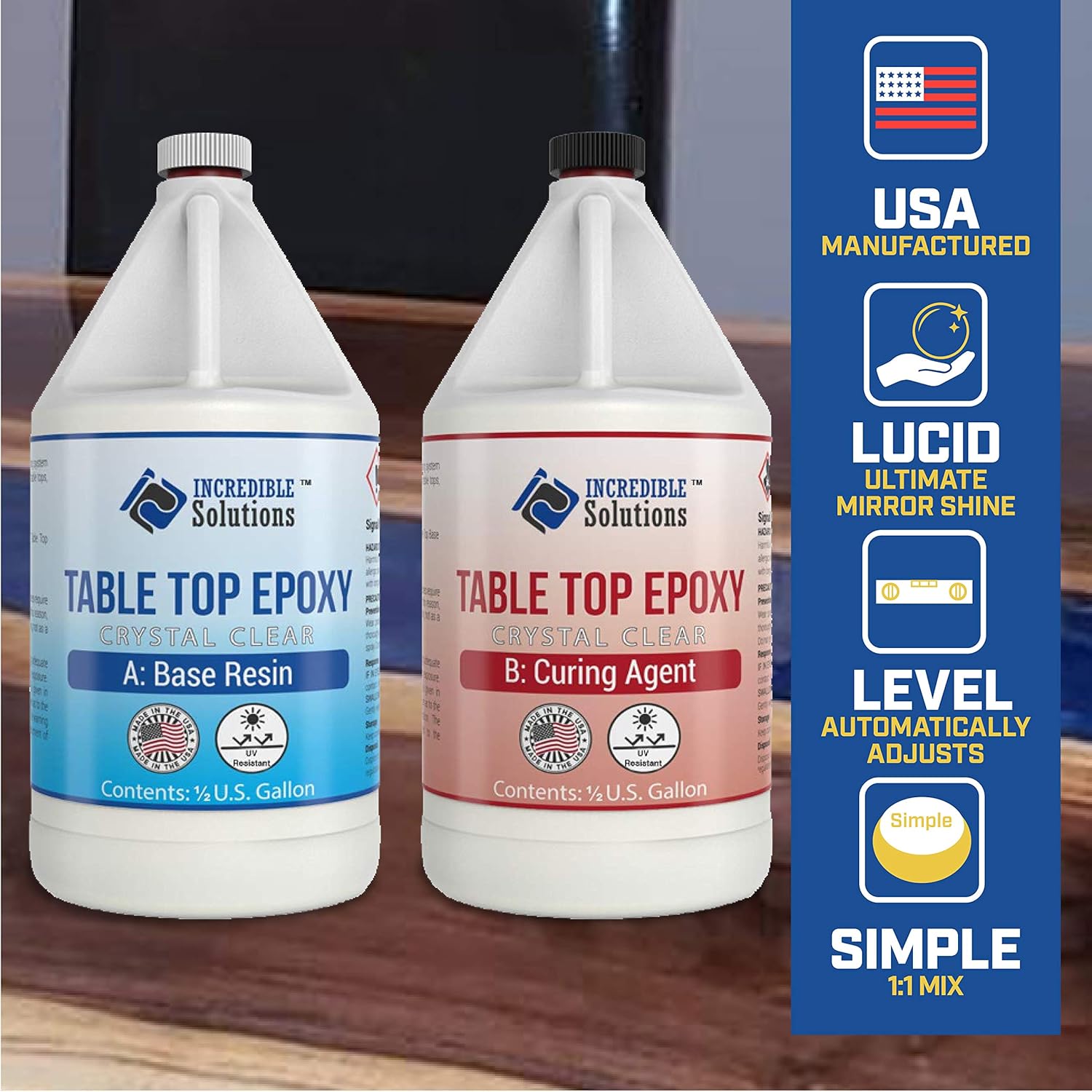 Incredible Solutions Crystal Clear Cast Tabletop Epoxy, UV Resistant High Gloss Finishing, Bar Countertop Resin Coating, Easy-to-Use 1:1 Mixing Ratio, Acrylic Glossy Coat, DIY Self-Leveling - 1 Gallon: Industrial & Scientific