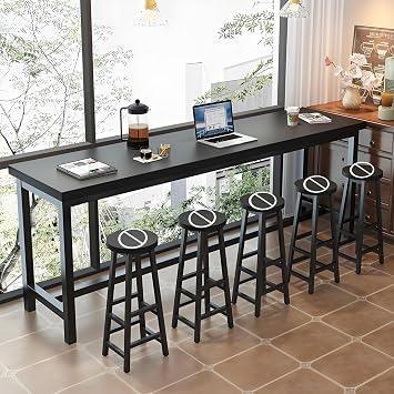 LINLIUA Bar Table, Narrow Counter Bar Height Table, Rectangular Pub Table for Behind Couch, Wooden High Bar Tables with Sturdy Metal Frame, Multifunctional Console Table for Home and Commercial Use