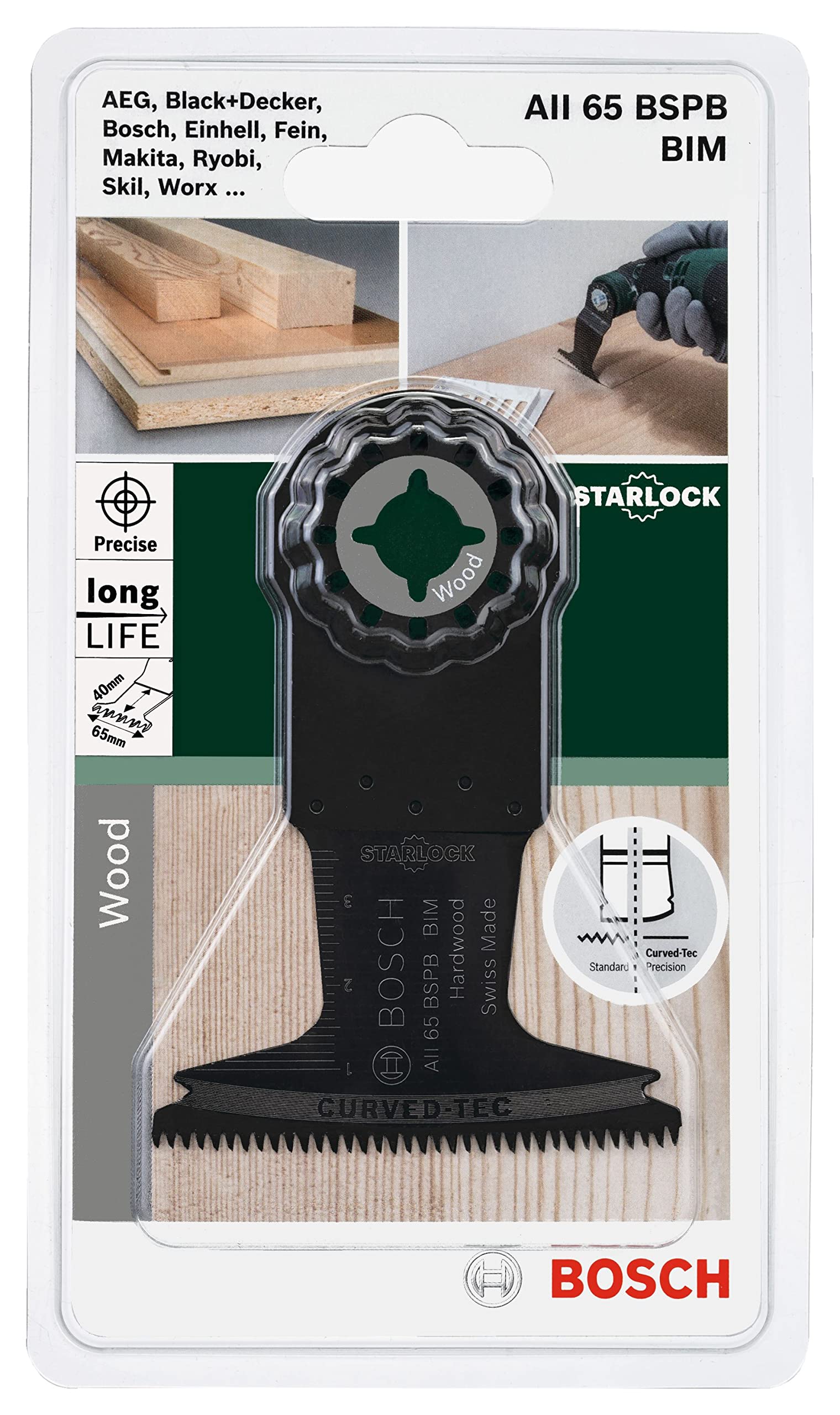 Bosch Home and Garden 2609256C63 - AII 65 BSPB Accessorio multiutensile: Legno duro: Curvo: Fai da te, nero