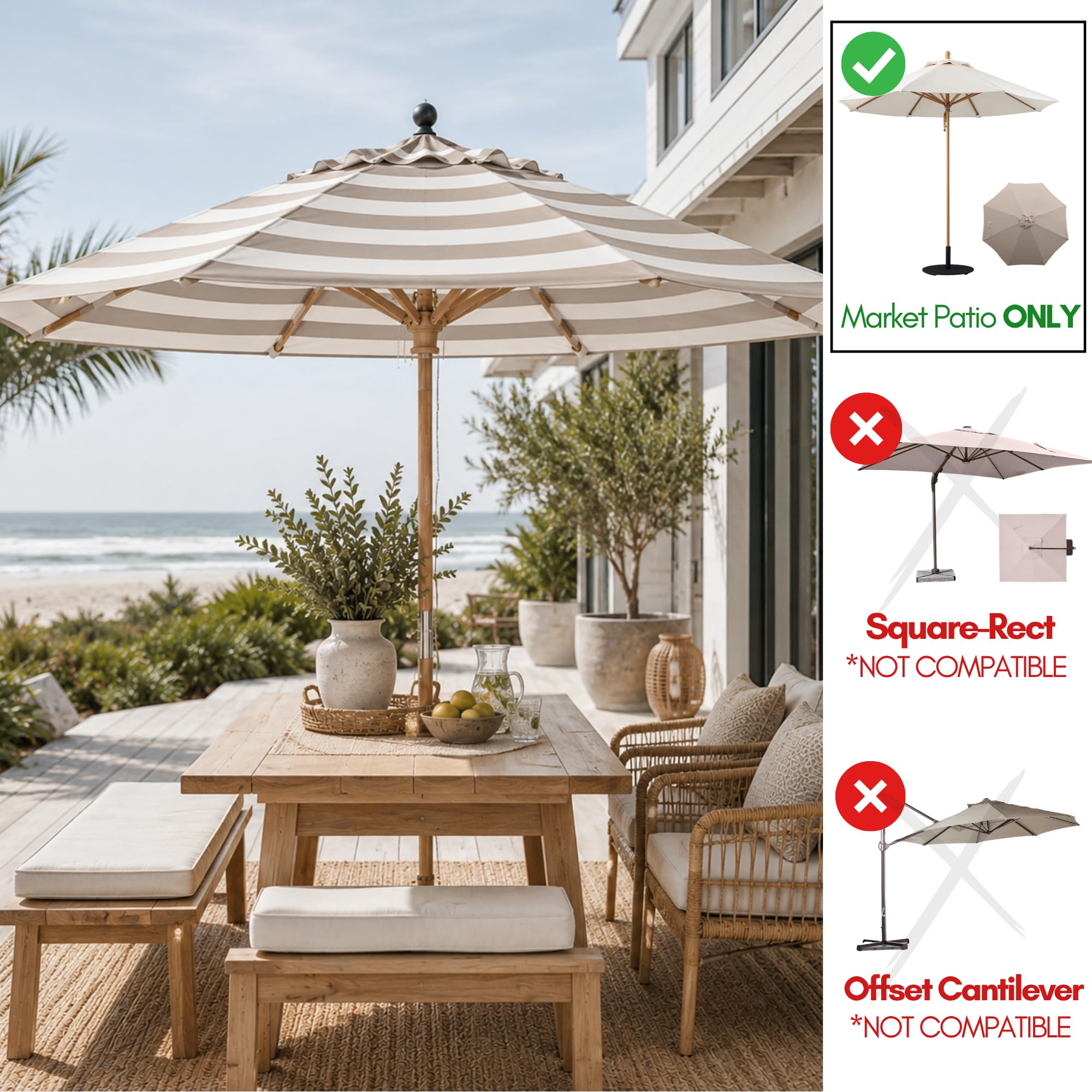 Formosa Covers 9' Umbrella Replacement Canopy 8 Ribs Cabana Beige Stripe