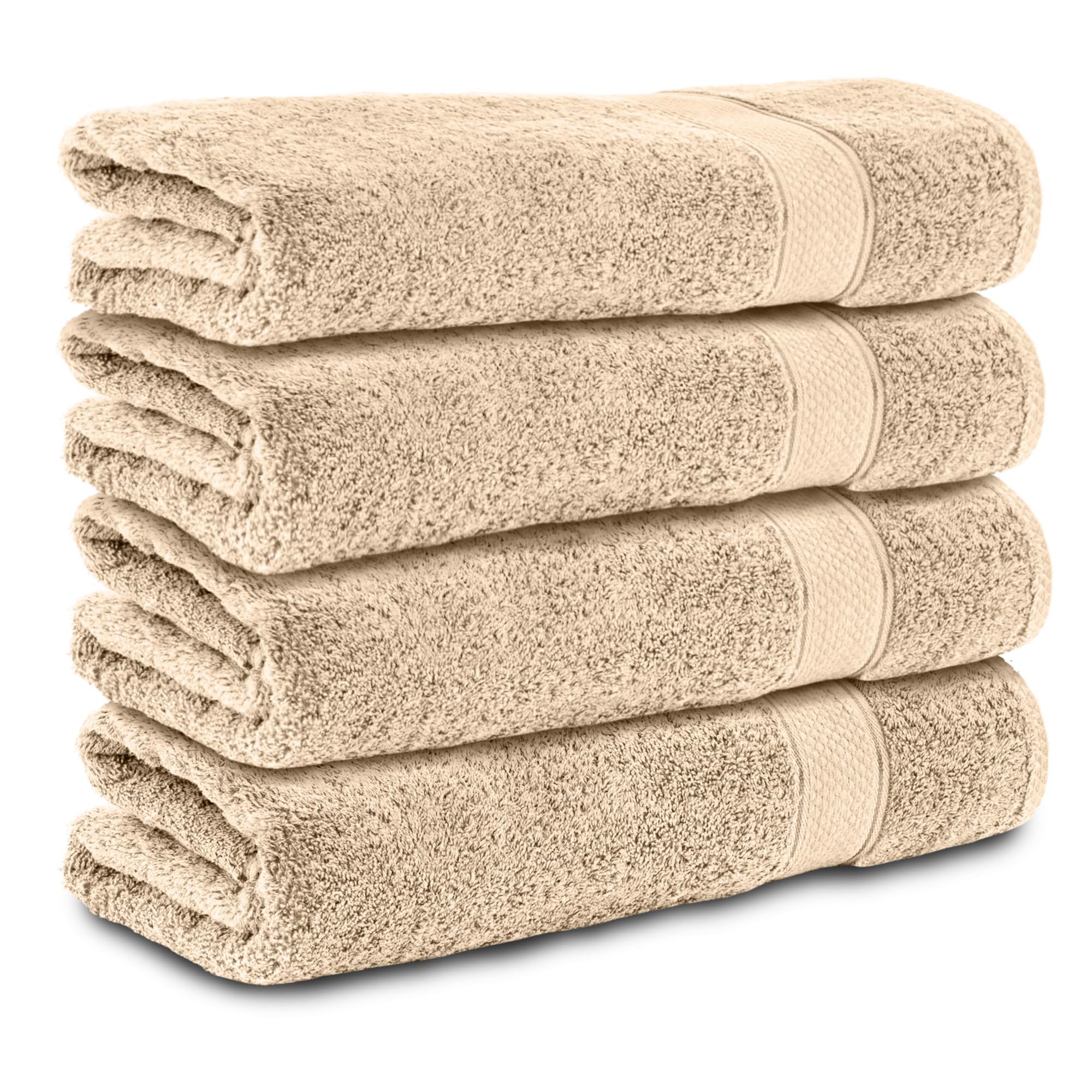 Komfortec Set of 4 Hand Towels 50 x 100 cm 100% Cotton Terry Towelling Soft Beige