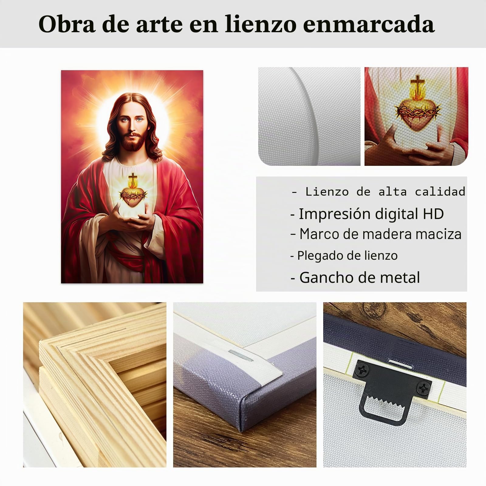 ZXHYWYM Cuadro cristiano para pared, diseño de corazón sagrado de Jesús, cuadro religioso de Dios, impresión de fe para sala de estar, dormitorio, marco decorativo (30 x 45 cm)