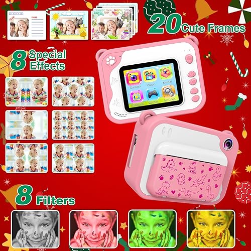 Miniatura 7 de USHINING Cámara de impresión instantánea para niños, cámara de impresión digital de 12 MP para niños de 3 a 12 años, cámara instantánea de 1080P