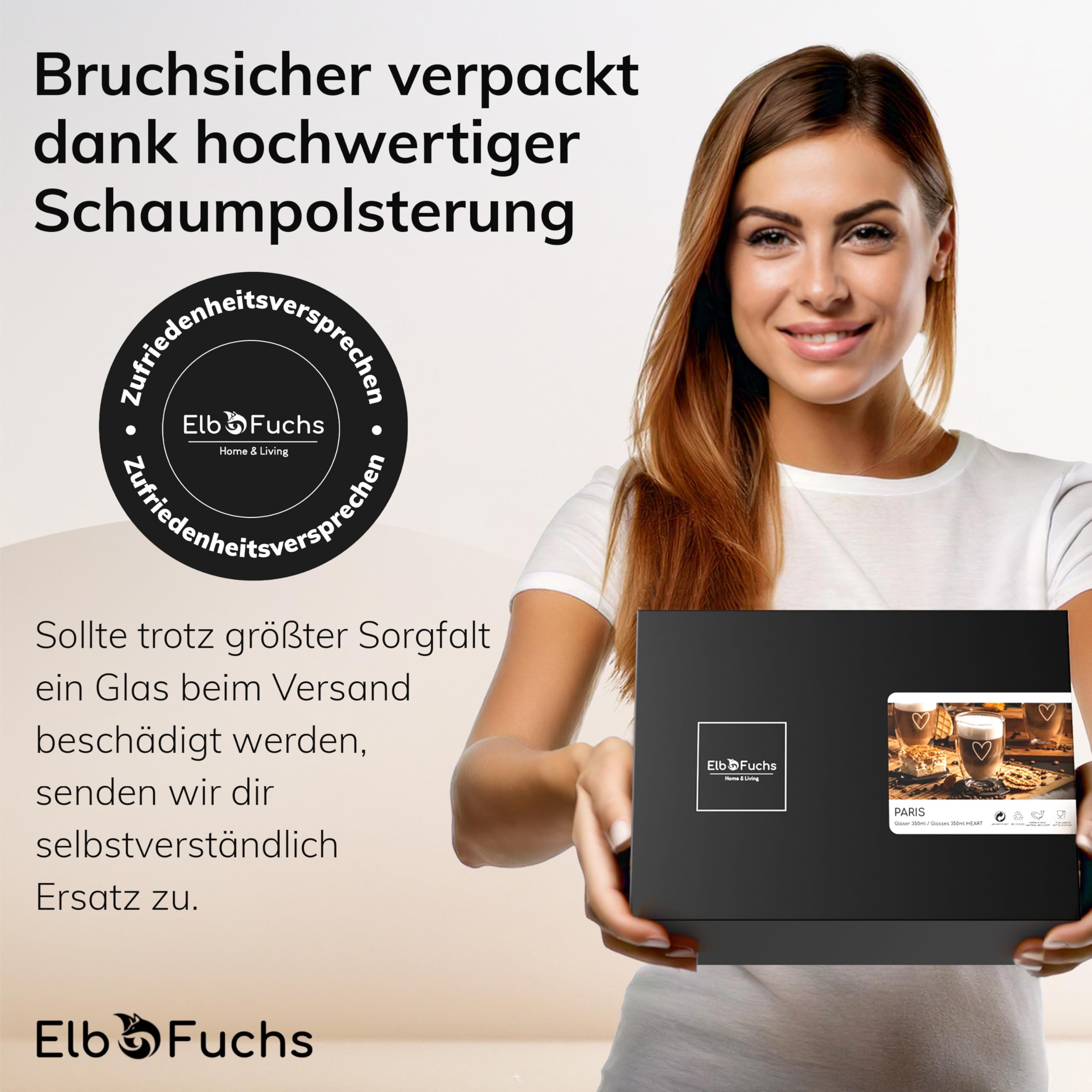 ElbFuchs® Latte Macchiato Gläser doppelwandig [4x 350ml] GESCHENKIDEE mit HERZ | Kristallklare Thermogläser doppelwandig | Ideal als Cappuccino Gläser | Kaffeegläser | Teegläser