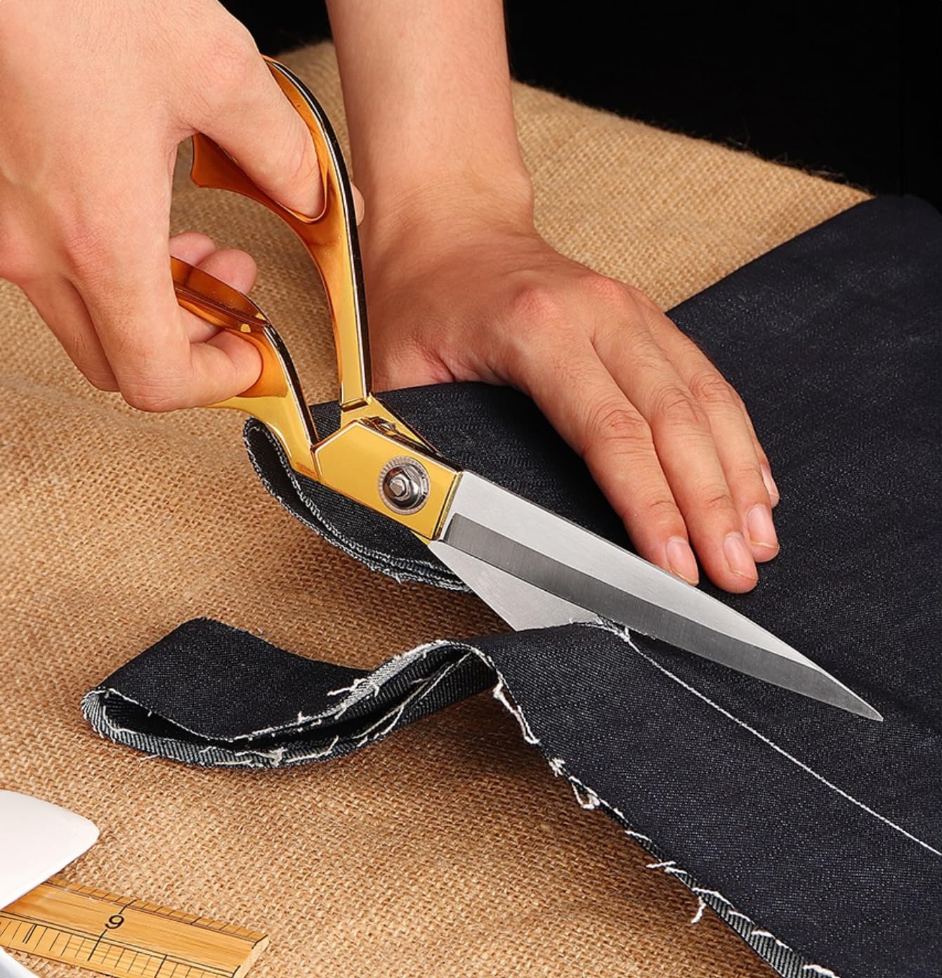 Wolpin Cloth Scissors Tailor Scissor for Cloth Cutting, Gold Multipurpose Stainless Steel Fabric Cutting Tool, 10.5 Inch Long 1