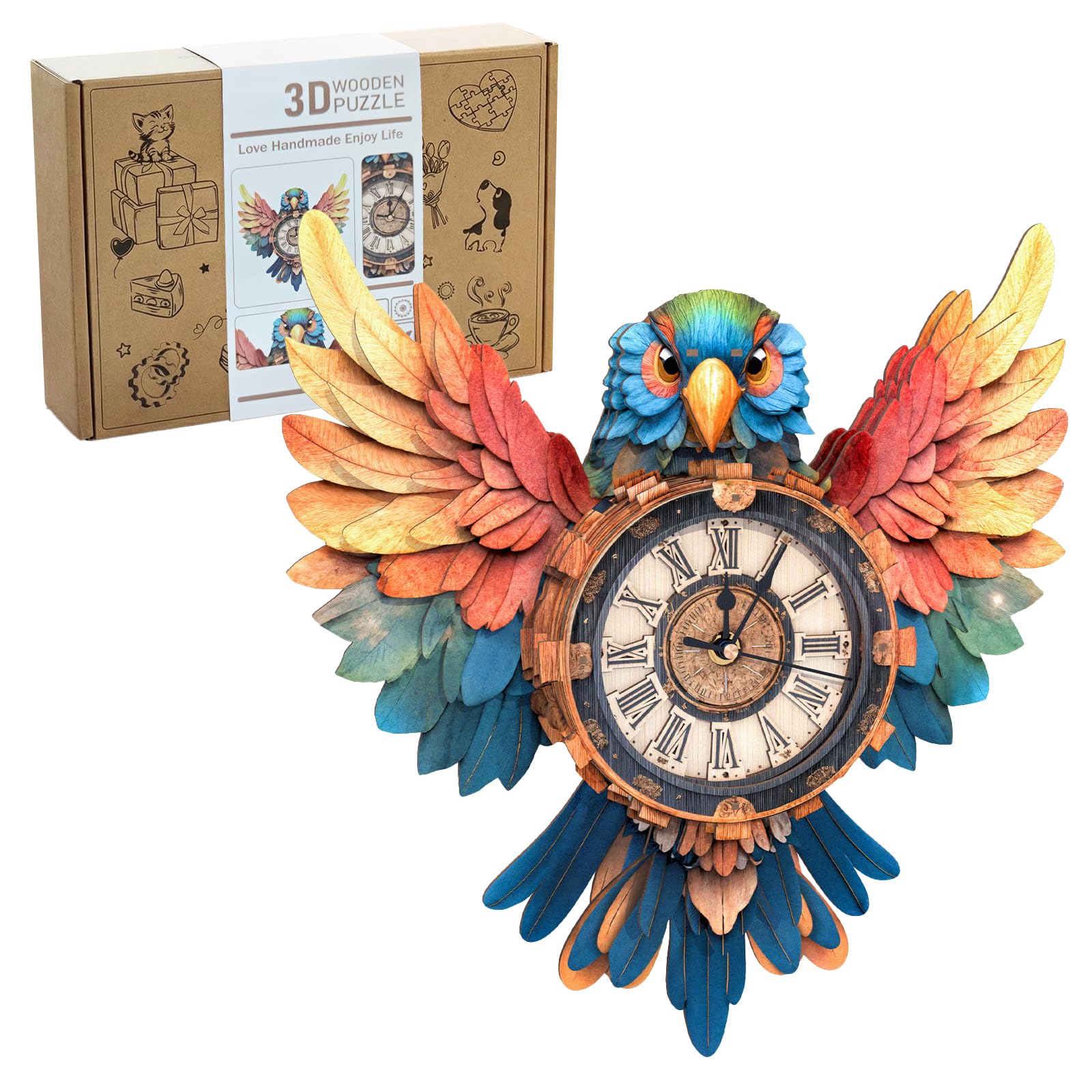 Horloge murale 3D en bois maquette mécanique haut de gamme déco bureau