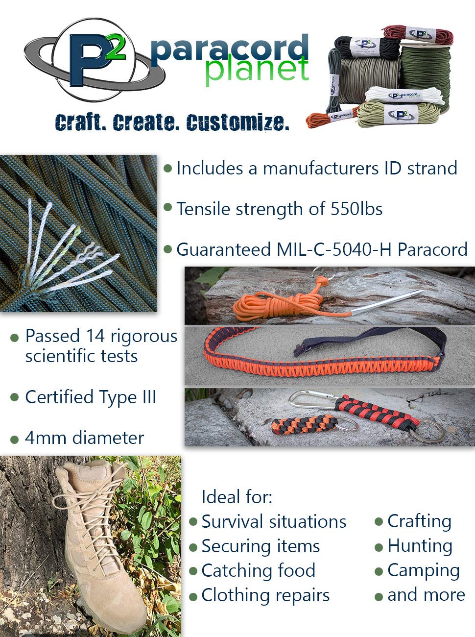 Mil Spec Rope White Velcro Military Grade 550 Paracord - 103 Feet MIL-SPEC Survival ...