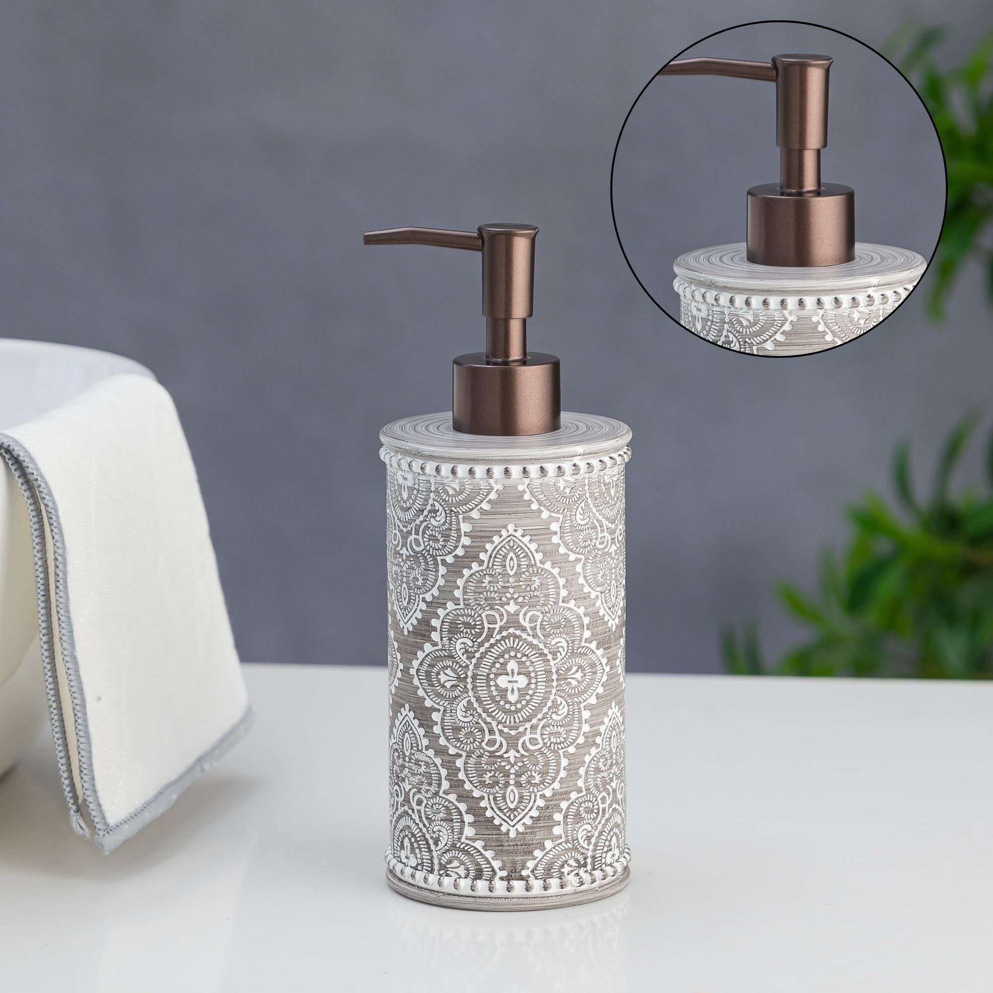 Pano Polyresin Soap & Lotion Dispenser, Matte Finish Pump, Beige - Ideal for Bathroom, Kitchen Sink, Wash Basin, and Vanity | Anti-Rust, Easy Install (Graphite) 1