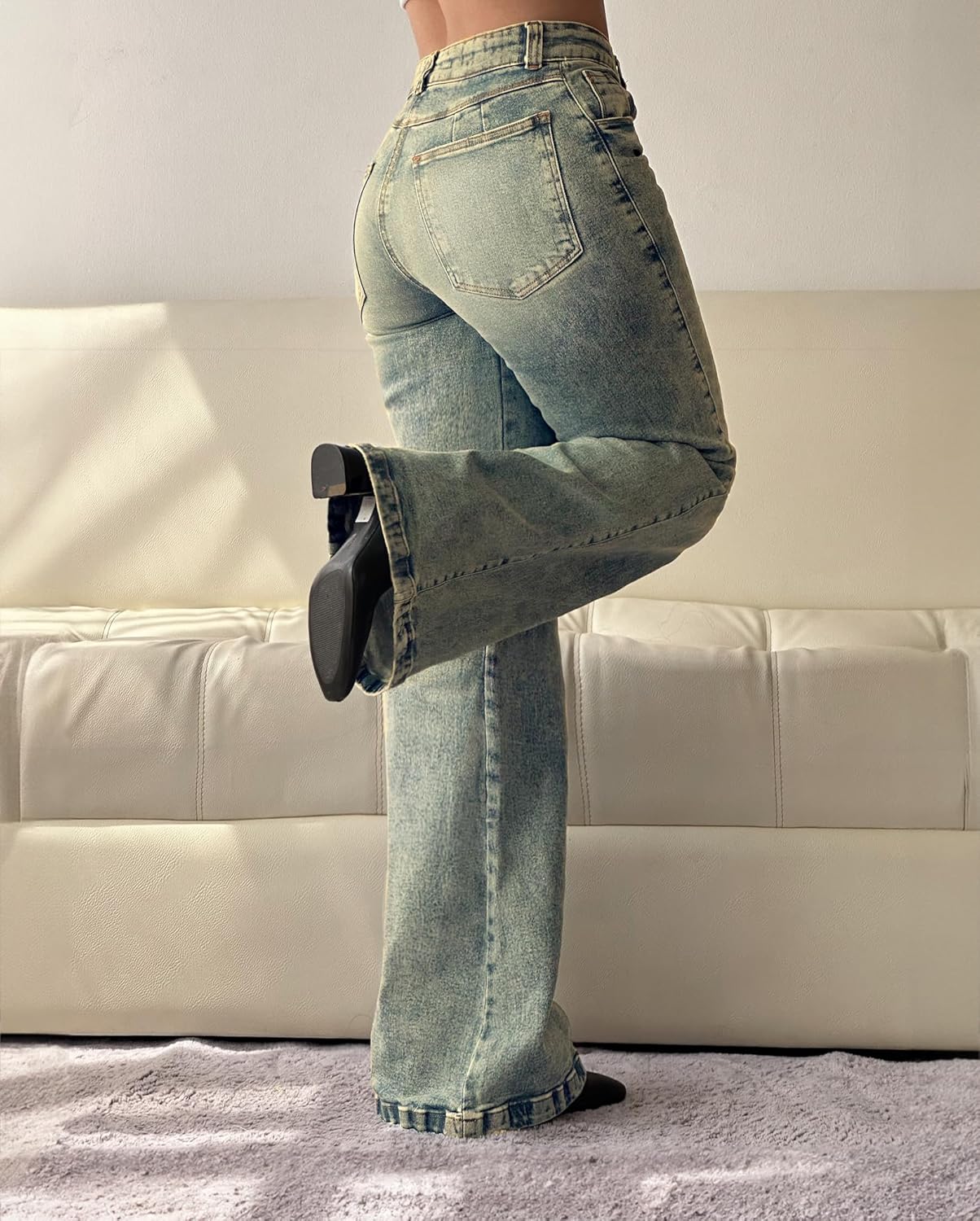 EMMIOL Women Bootcut Jeans Flare Jeans Mid-High Waisted Stretchy Jeans Trendy 90s Denim Pants - Image 4