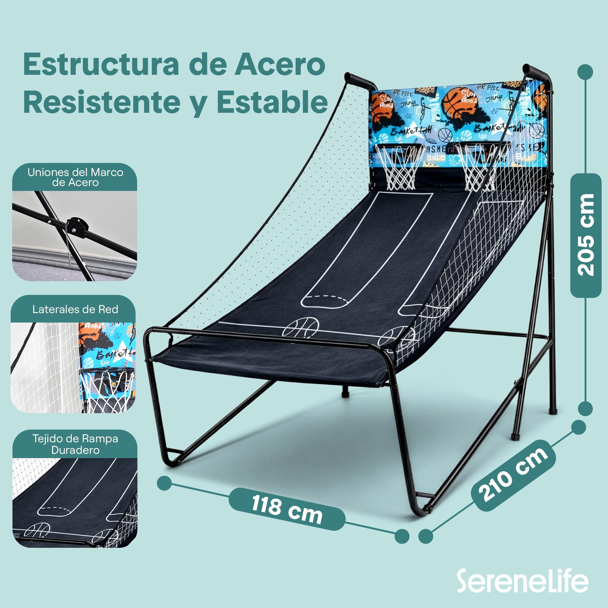 SereneLife juego baloncesto, Marcador LED digital, Plegable, Para niños y Adultos, Ideal para interiores y exteriores