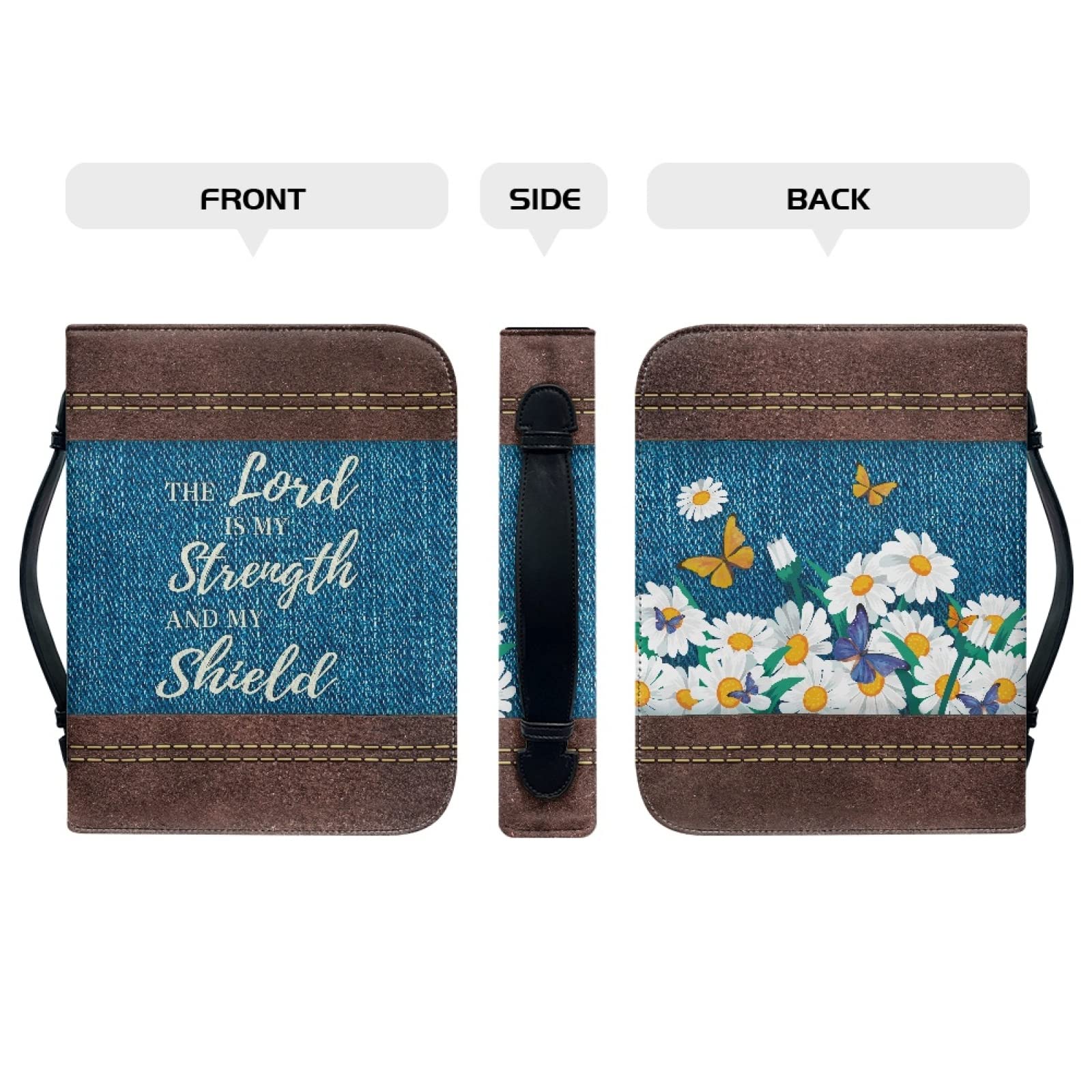 Custodia Bibbia in pelle grande con cerniera personalizzata borsa biblica donna Blu L