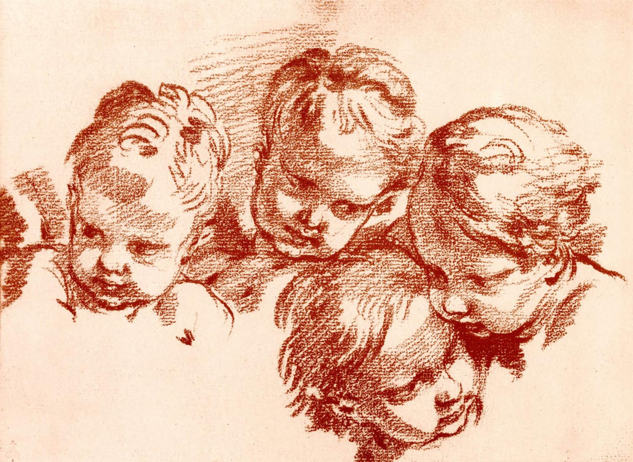 HRJUBWREE Classic Canvas Picture Art Canvas Print Modern Oil Painting Four studies of children heads by François Boucher Artwork on Wall for Office Decor 60x90cm