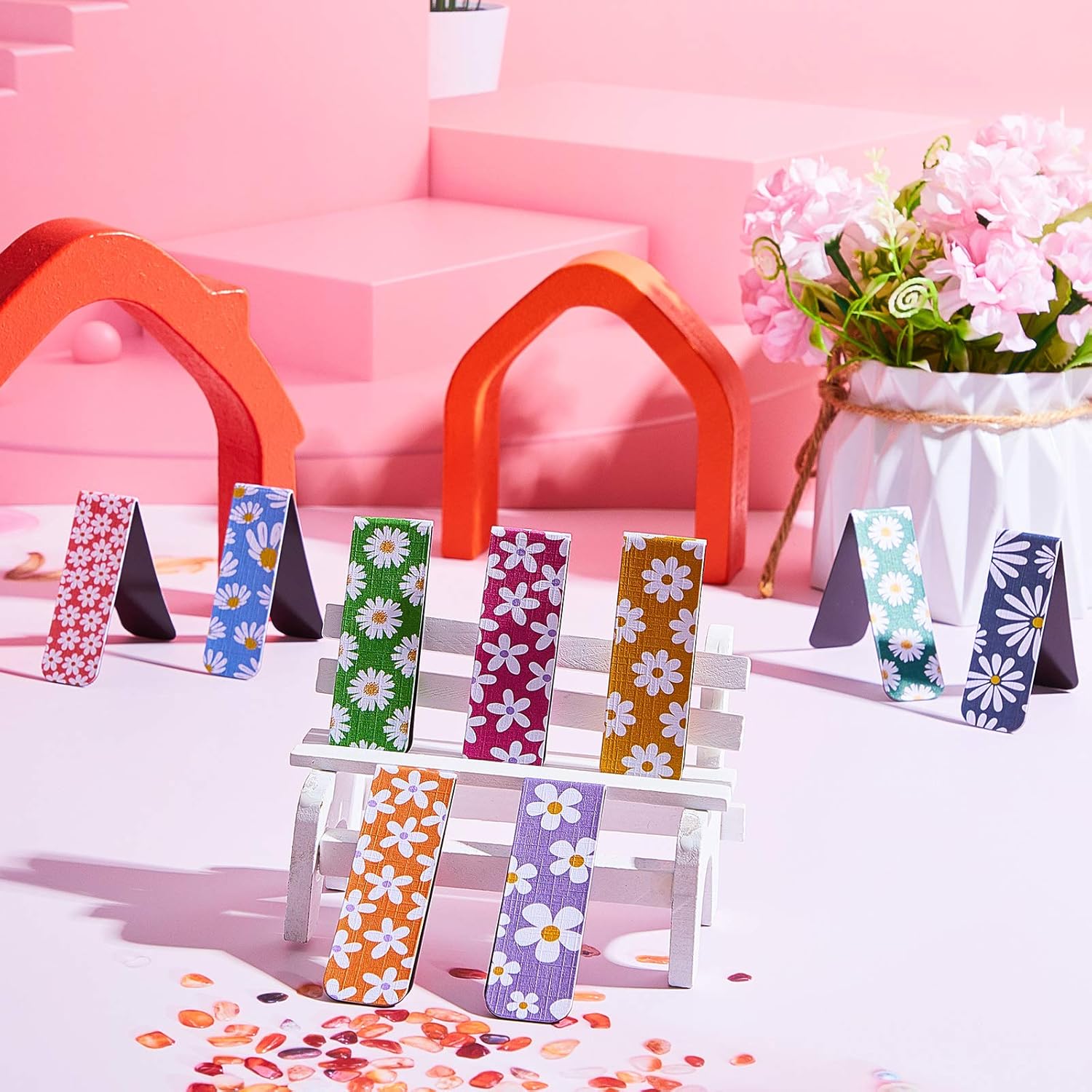 10 Pieces Magnetic Bookmarks Floral Magnet Page Markers Assorted Book Markers Set Flower Bookmarks Stationery for Students Reading, 10 Styles - Image 7
