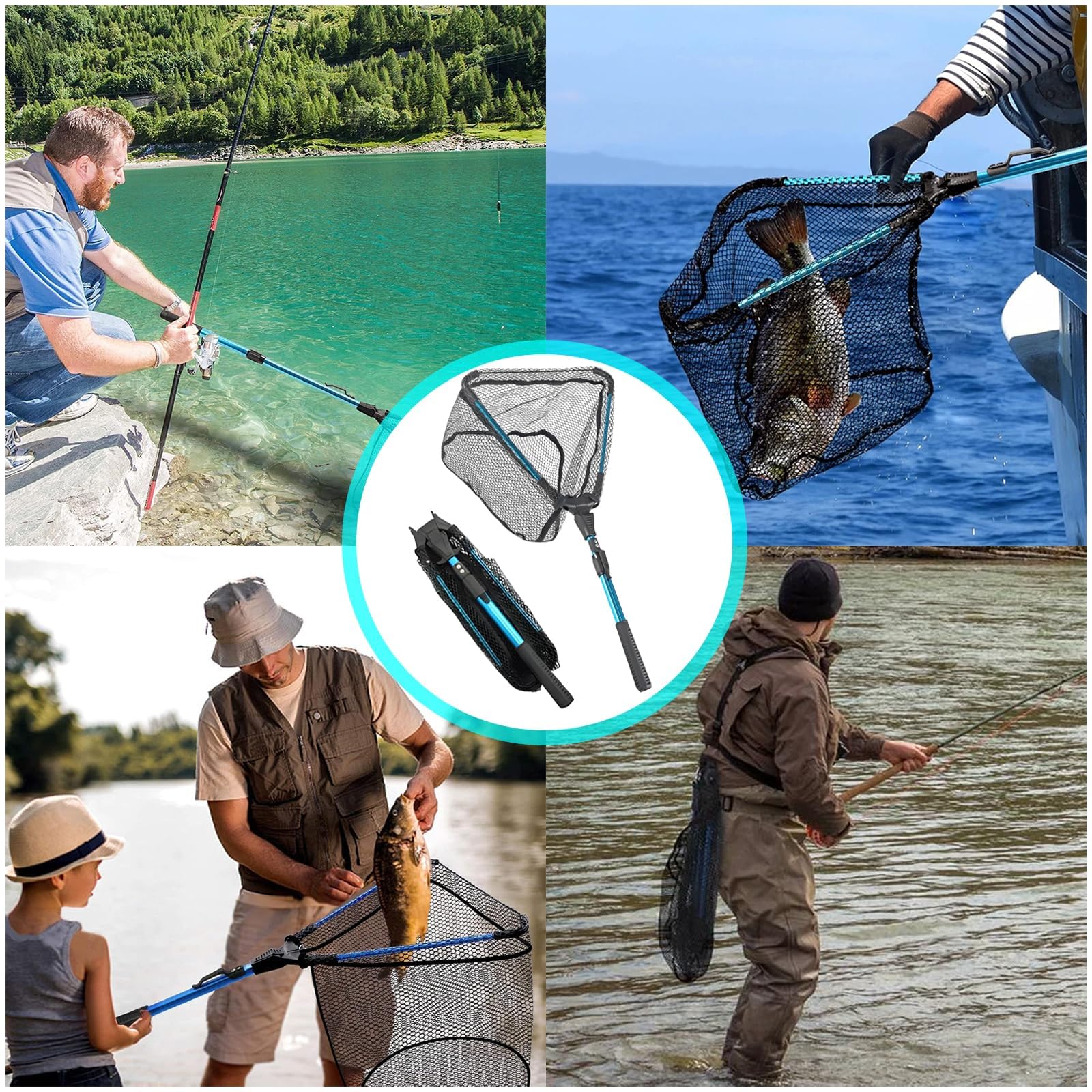 Jiavlyx Red de Pesca Plegable, 90cm Red de Pesca Telescópica, para estanques, Arroyos, Lagos y Desde embarcación — view 6