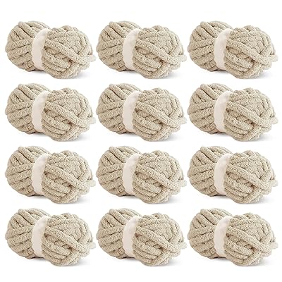 Hombys Light Grey Chunky Chenille Yarn for Crocheting & Knitting, Super Bulky Thick Fluffy Yarn for Hand Knitting Blanket, Soft Plush Yarn, 8 Jumbo Pack (27yds, 8 oz Each Skein)