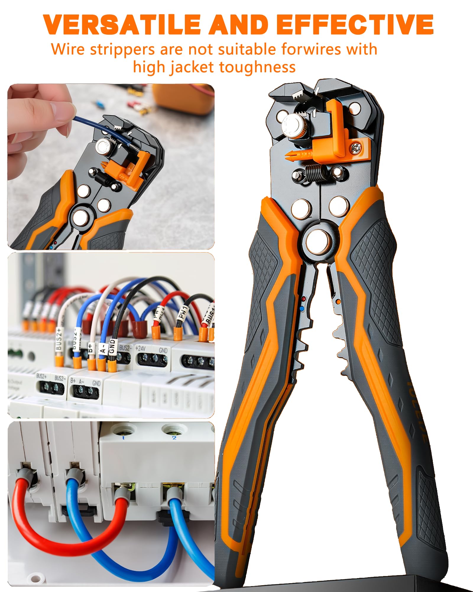 Pelacables autoajustable, pelacables 3 en 1, herramienta pelacables automática 3 en 1, herramienta pelacables de 8 pulgadas para 10-24 AWG, para uso industrial y bricolaje