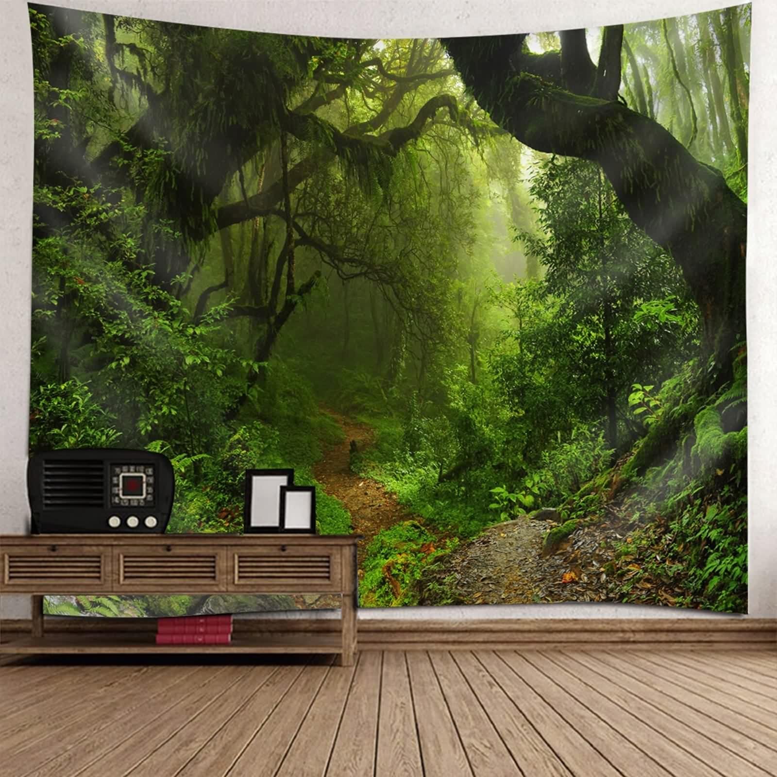 Telo 200X200 Arazzo, Arazzo Soggiorno Foresta Verde Poliestere Decorazioni da Parete per Camera da Letto Dormitorio