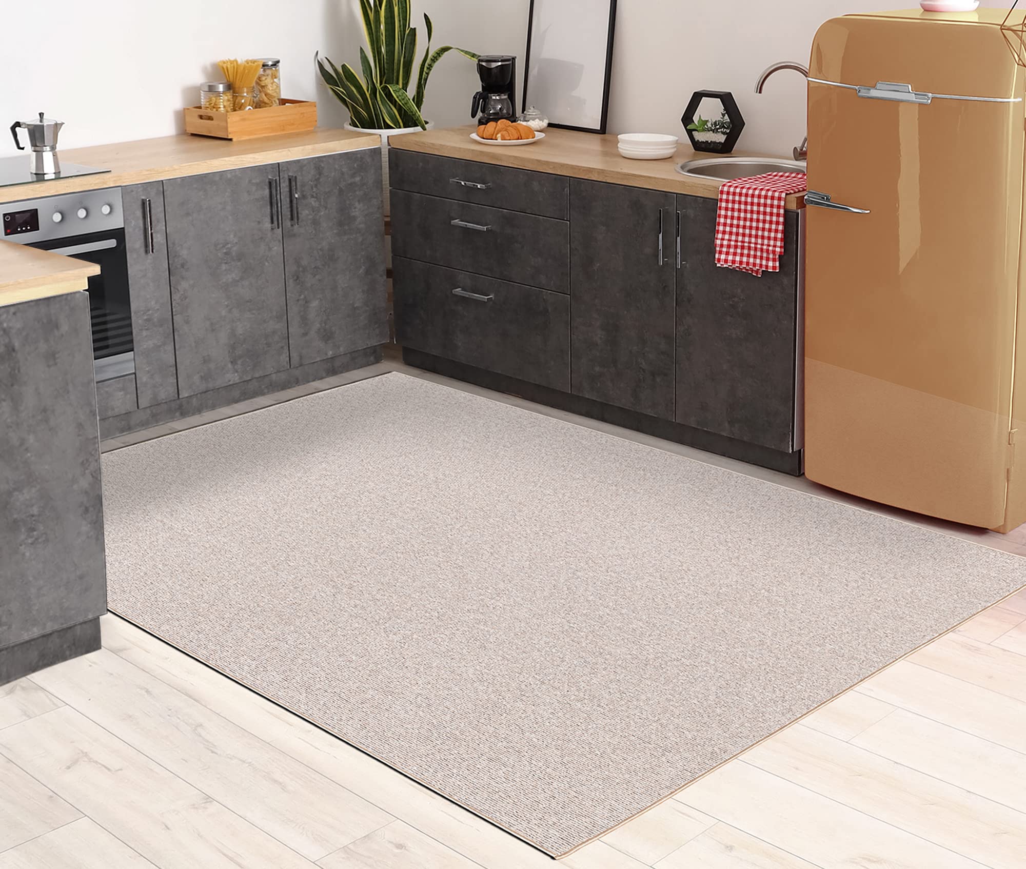 the carpet Natal Tappeto moderno tinta unita per soggiorno, tufting, robusto pelo corto con retro in feltro, morbido e facile da pulire, beige, 240 x 340 cm