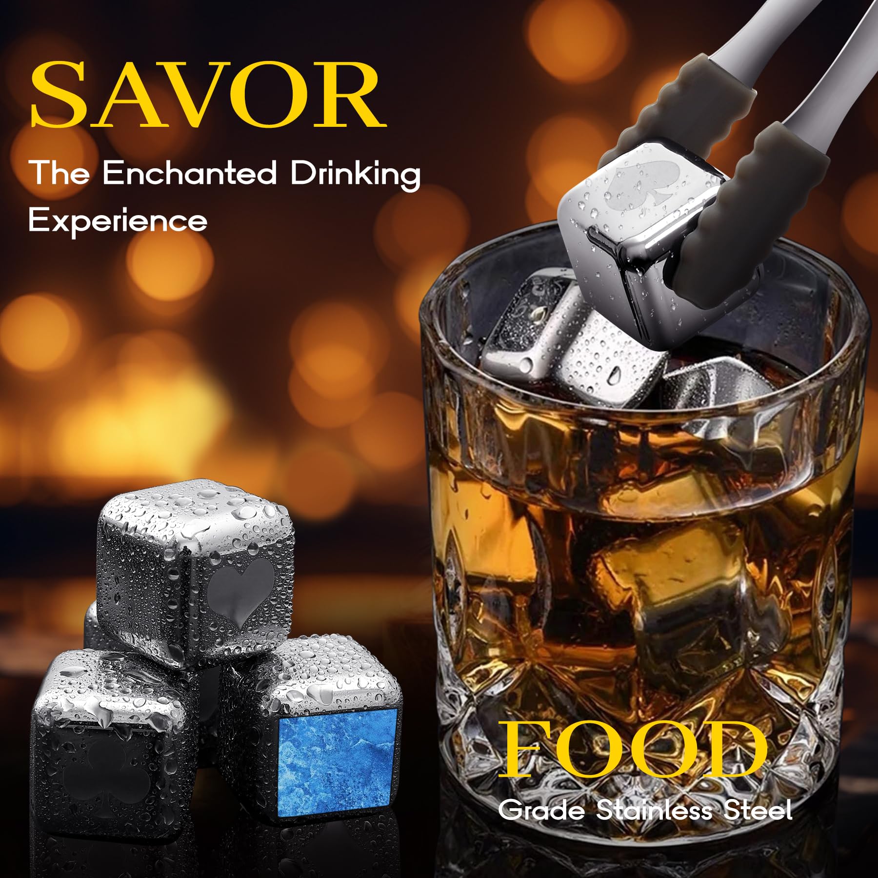 16 Stück Edelstahl Eiswürfel - Wiederverwendbare Eiswürfel - Rostbeständiger Metallstein zum Kühlen von Wein, Whiskey, Cola und Saft usw - ohne zu Verdünnen - 2,7x2,7x2,7 cm, Pokerstil