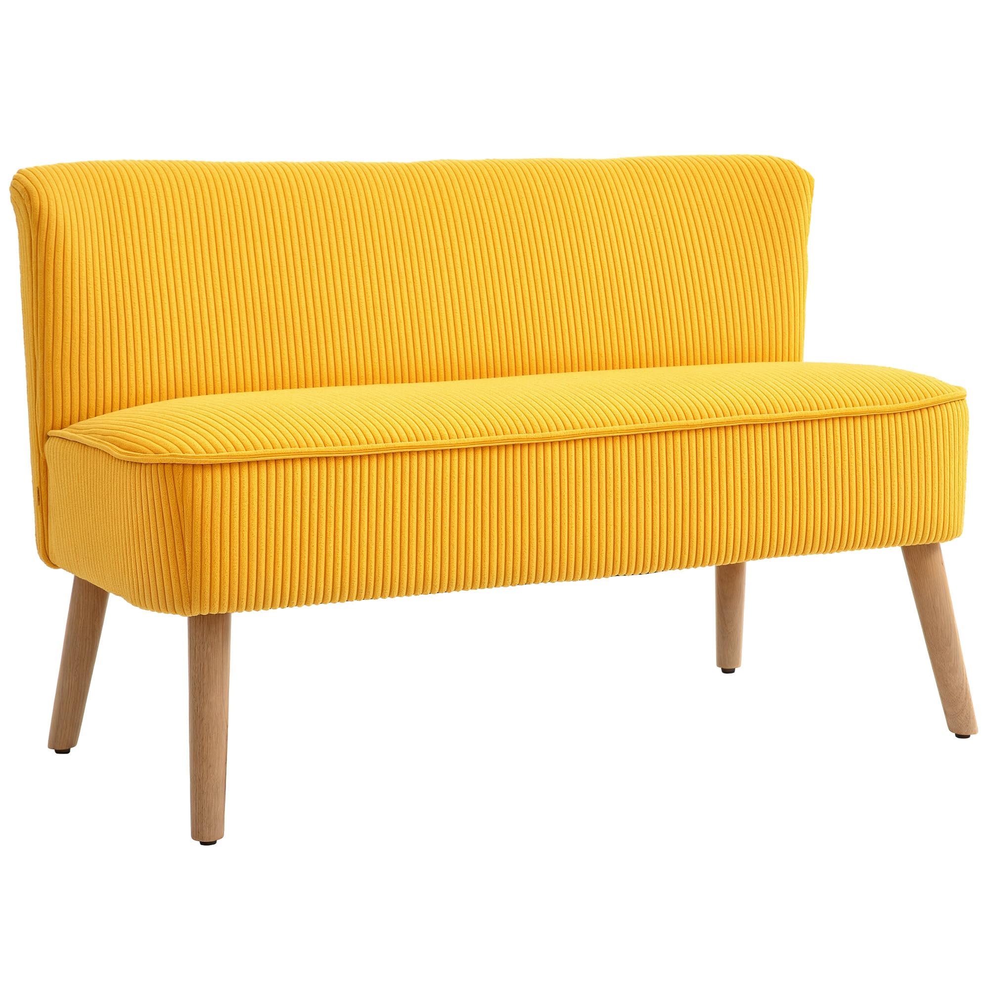 HOMCOM Sofa 2 Sitzer Couch, Kleine Loveseat mit Cord-Optik Modern Polstersofa für Wohnzimmer, Schlafzimmer, kleinen Raum, Gelb 117 x 56,5 x 77 cm