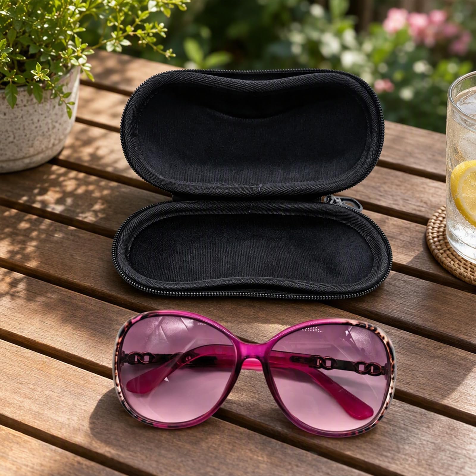 Étui à lunettes rigide portable avec mousqueton