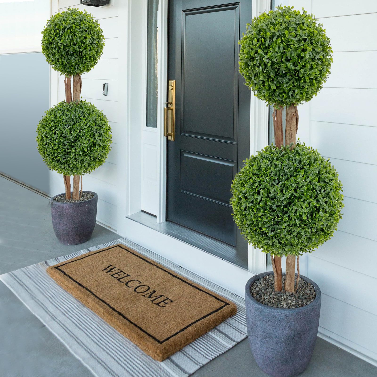 CAPHAUS 36 Inch Artificial Croton Topiary Tree In Pot - UV Resistant Faux Plant For Indoor & Outdoor Decor