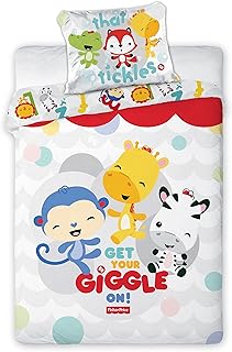 Fisher Price Giggle pościel dziecięca, poszwa na kołdrę 135 x 100 cm + poszewka na poduszkę 40 x 60 cm, pomysł na dekorację do pokoju dziecięcego (FP-03)