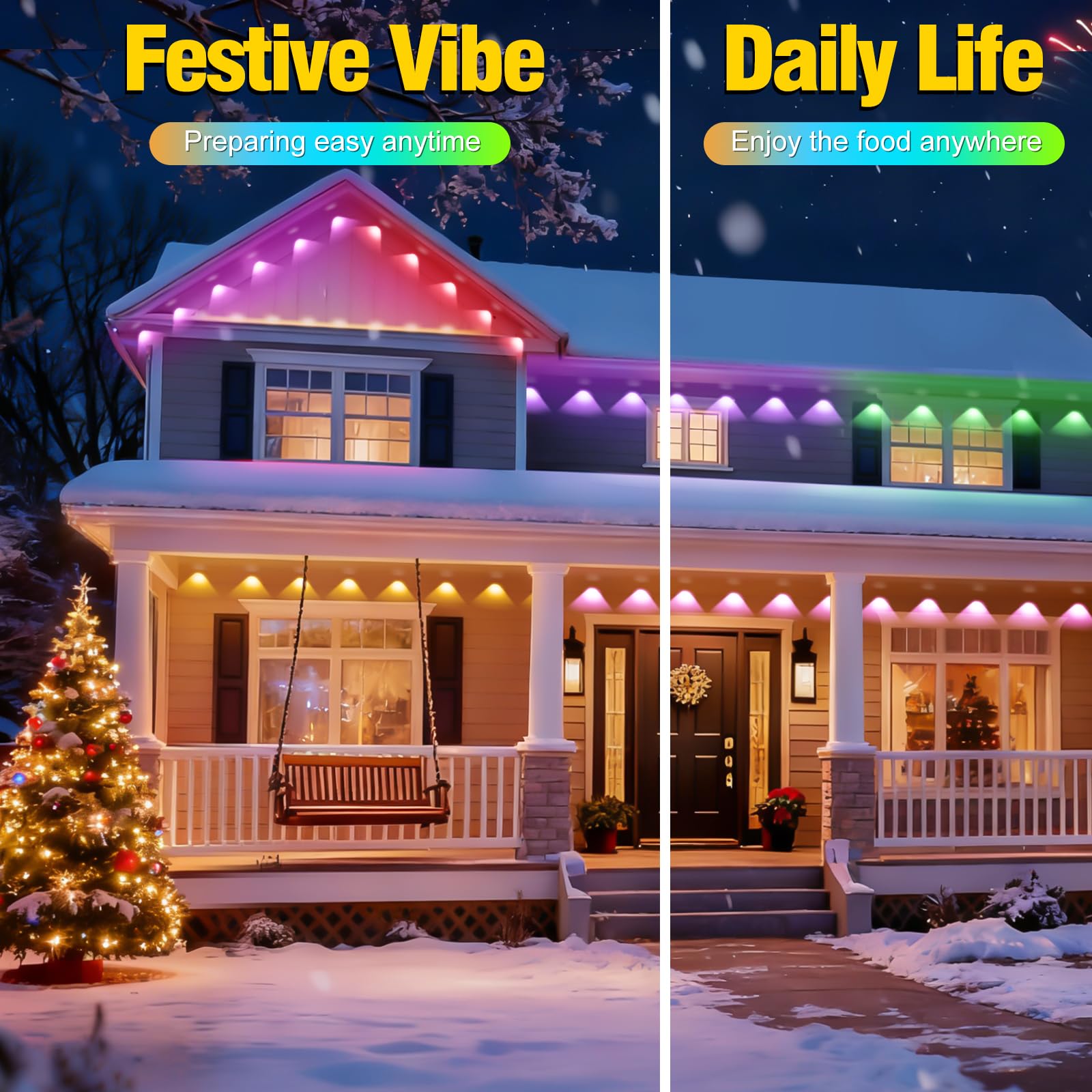 30,5 m permanente Außenleuchten für Haus, St. Patrick's Day Hausdachbeleuchtung, RGB+IC, intelligente Outdoor-Dekoration, 50 Szenenmodi mit App/Fernbedienung, IP67 wasserdichte Dekoration, LED-Lichter