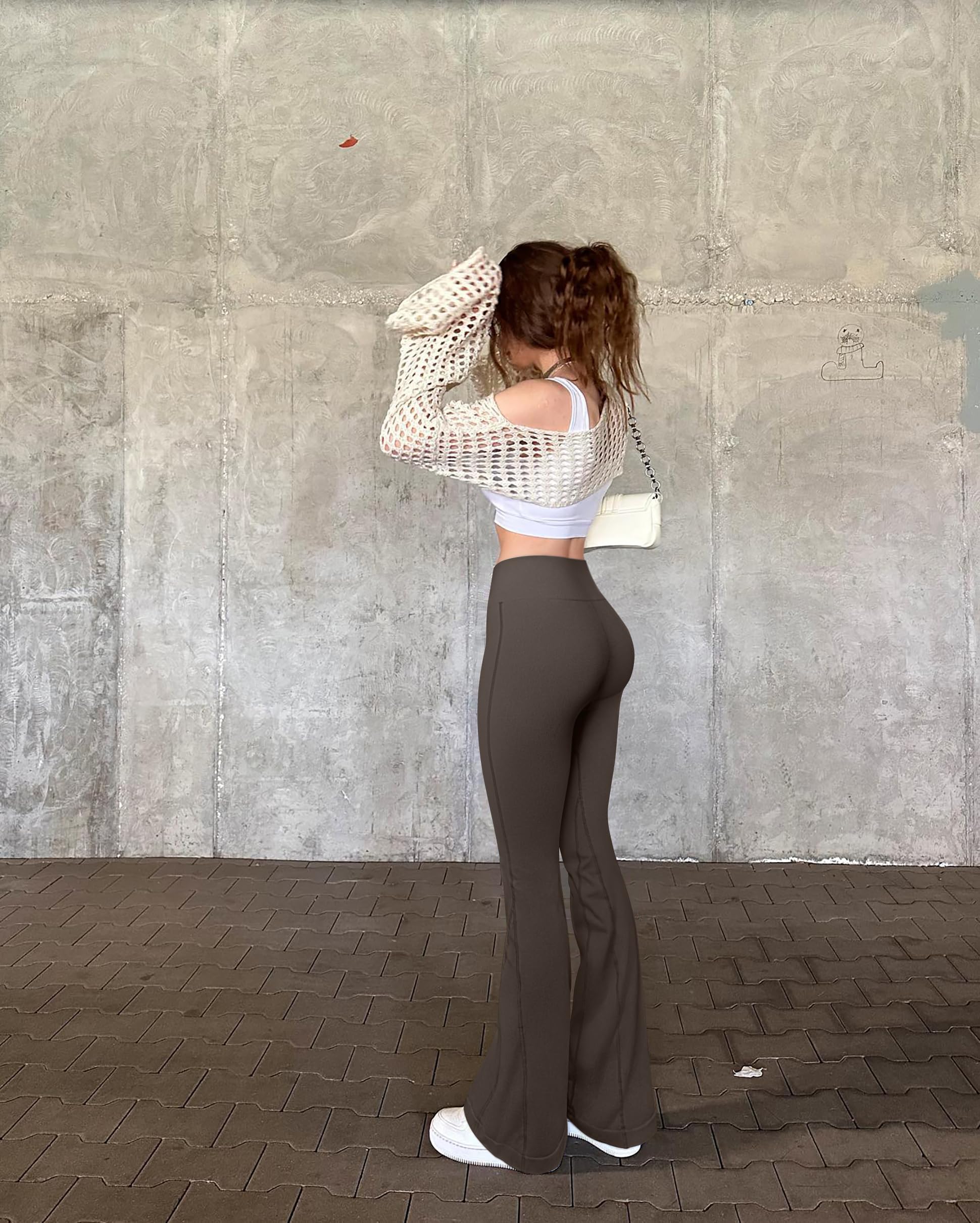 OQQ Women's Flared Pants High Waisted Yoga Leggings Stretchy Bell Buttom Wide Leg