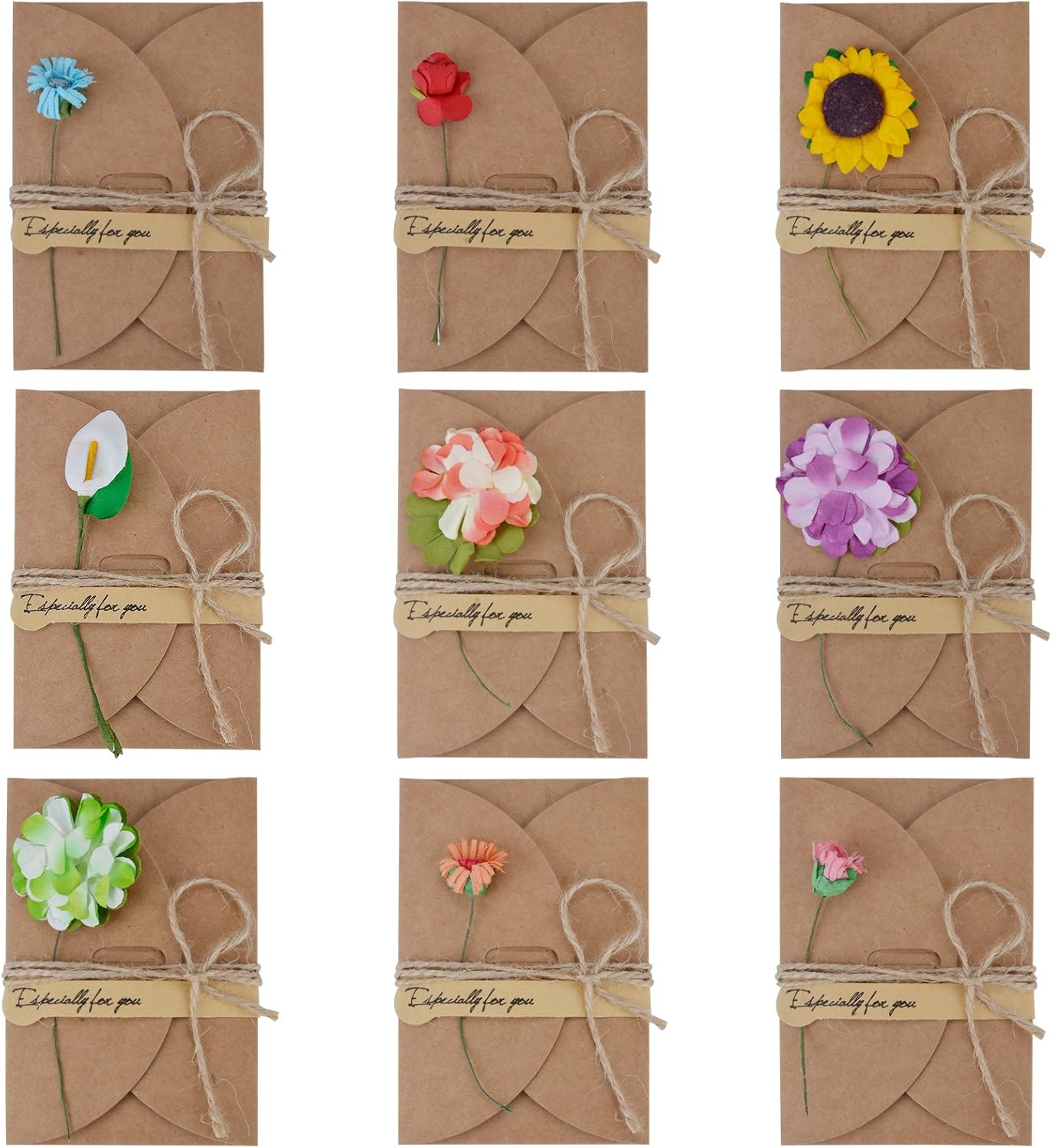 Greeting Card, Funpa 9PCS Kraft Paper Card Retro Handmade