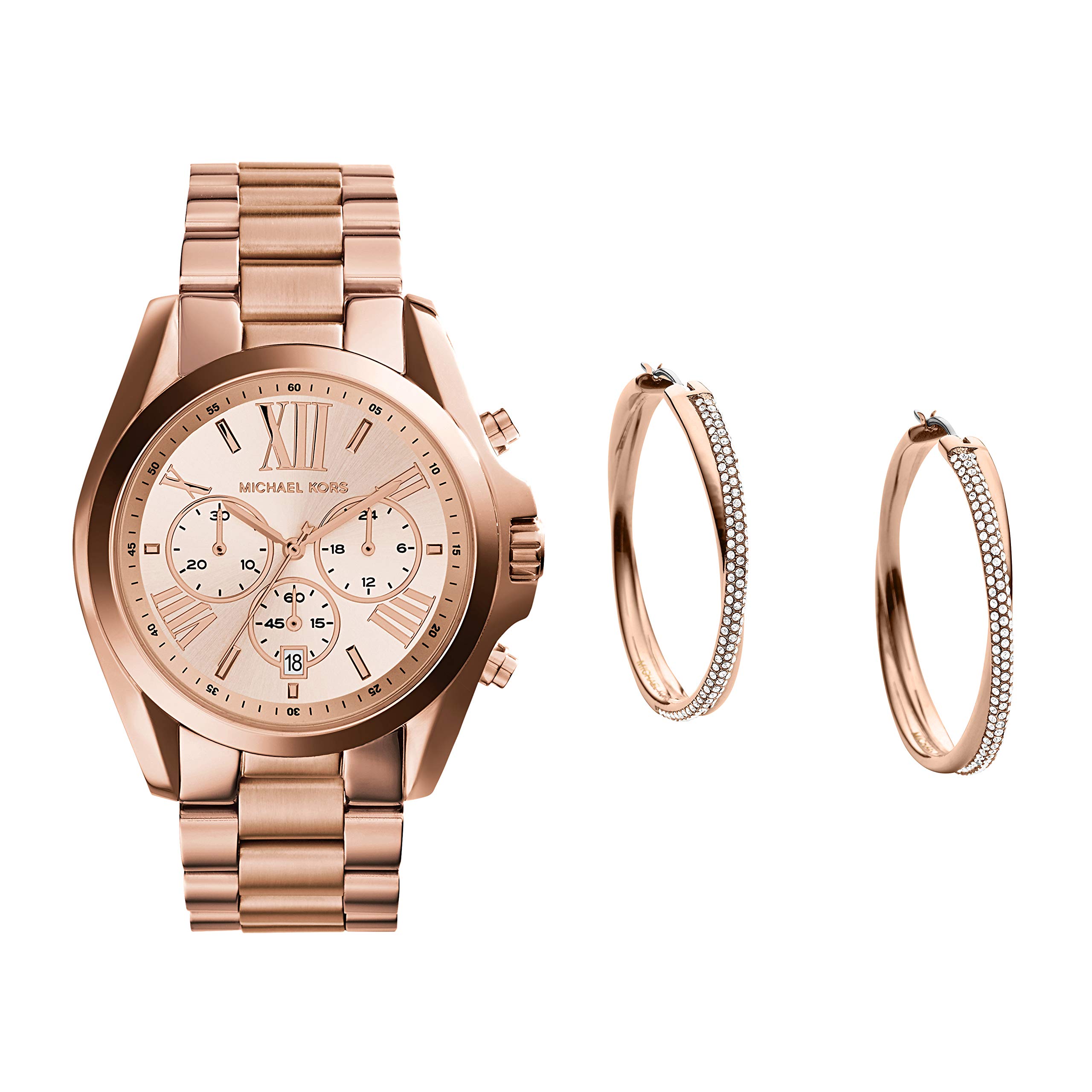 Michael Kors Women's Bradshaw Stainless Steel Watch Watch & Earring Bundle