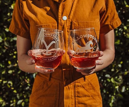 Miniatura 2 de Toynk Yellowstone Dutton Ranch - Copas de vino sin tallo, juego de 2 vasos de 20 onzas para mimosas, cócteles