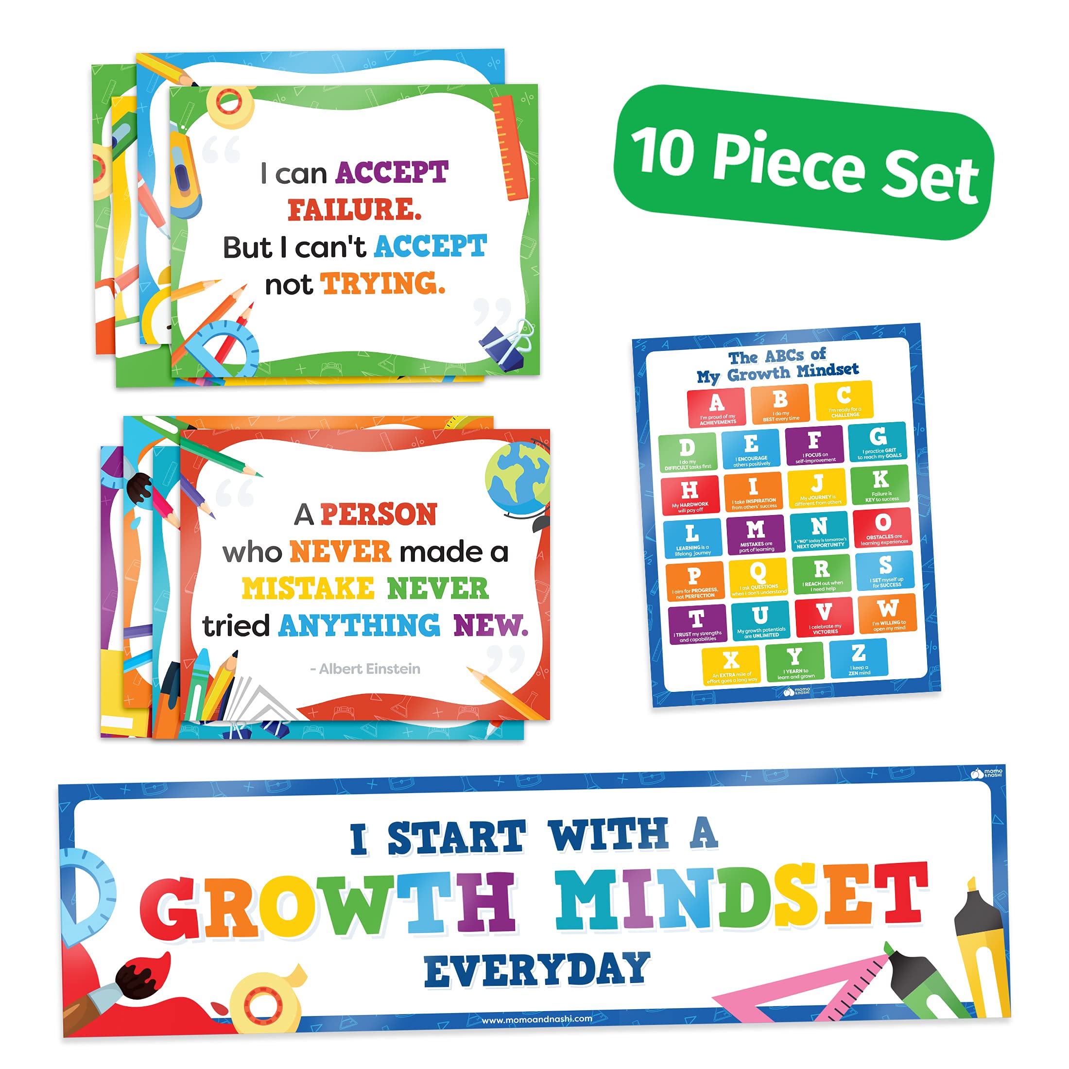 Growth Mindset Posters for Classroom Bulletin Board Sets 10pc Back to School Positive