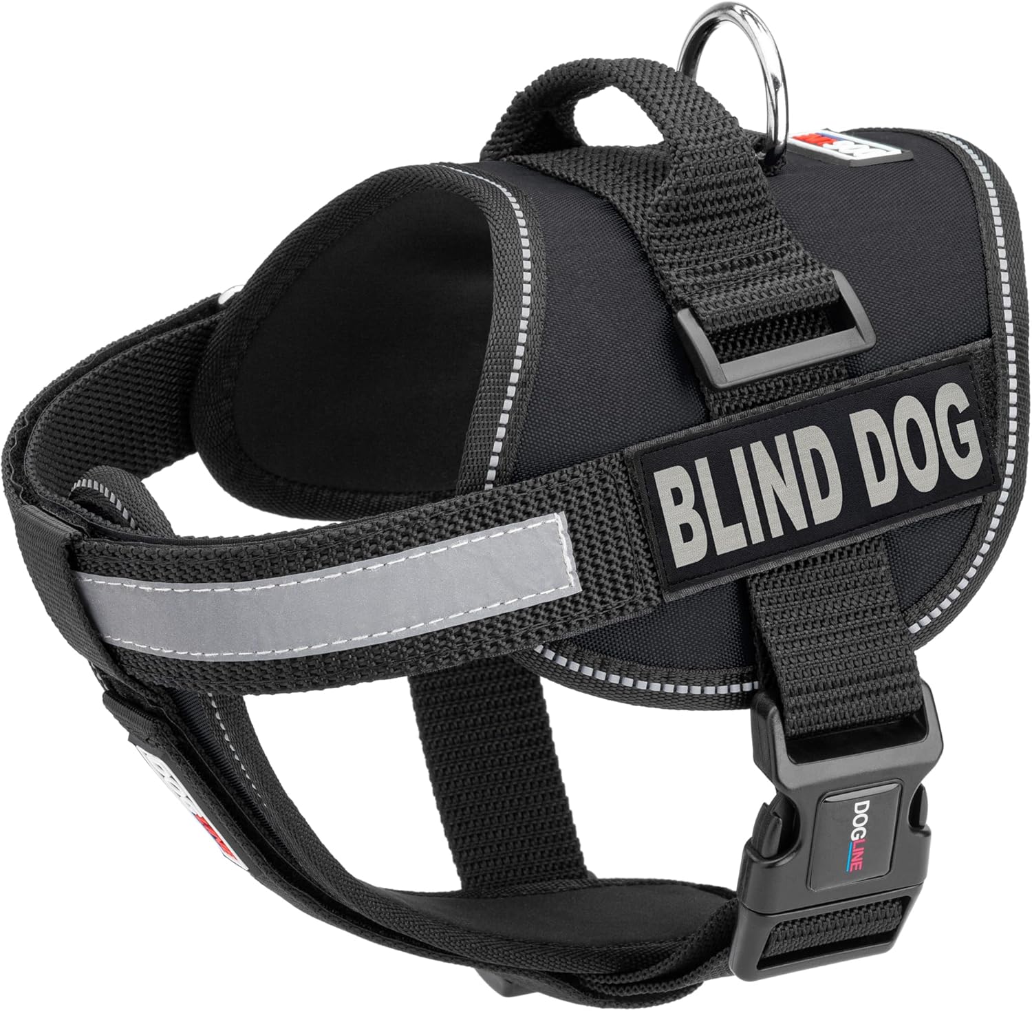 Dogline Unimax Dog Harness Vest with Blind Dog Patches Adjustable Straps Breathable Neoprene for Identification Training Dogs Girth 18 to 25 in Black