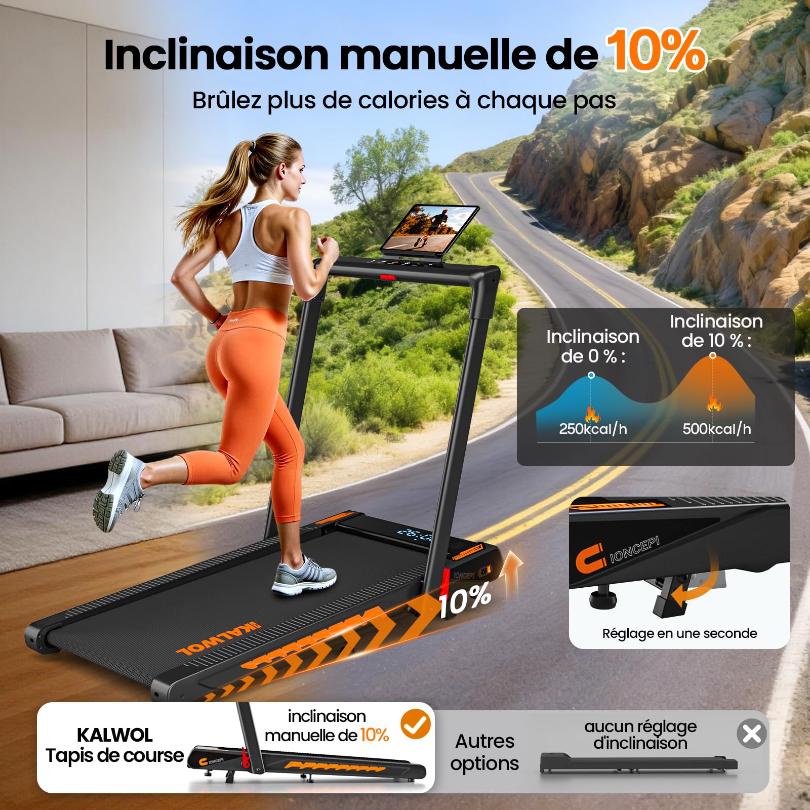 Tapis de Course, 6 en 1 Tapis de Marche Pliable avec Enceinte Bluetooth – Inclinaison 10%, Moteur Silencieux 3,0 CV, 12 KM/H, 12 Programmes, APP & Télécommande, Charge 160 kg – pour Maison & Bureau