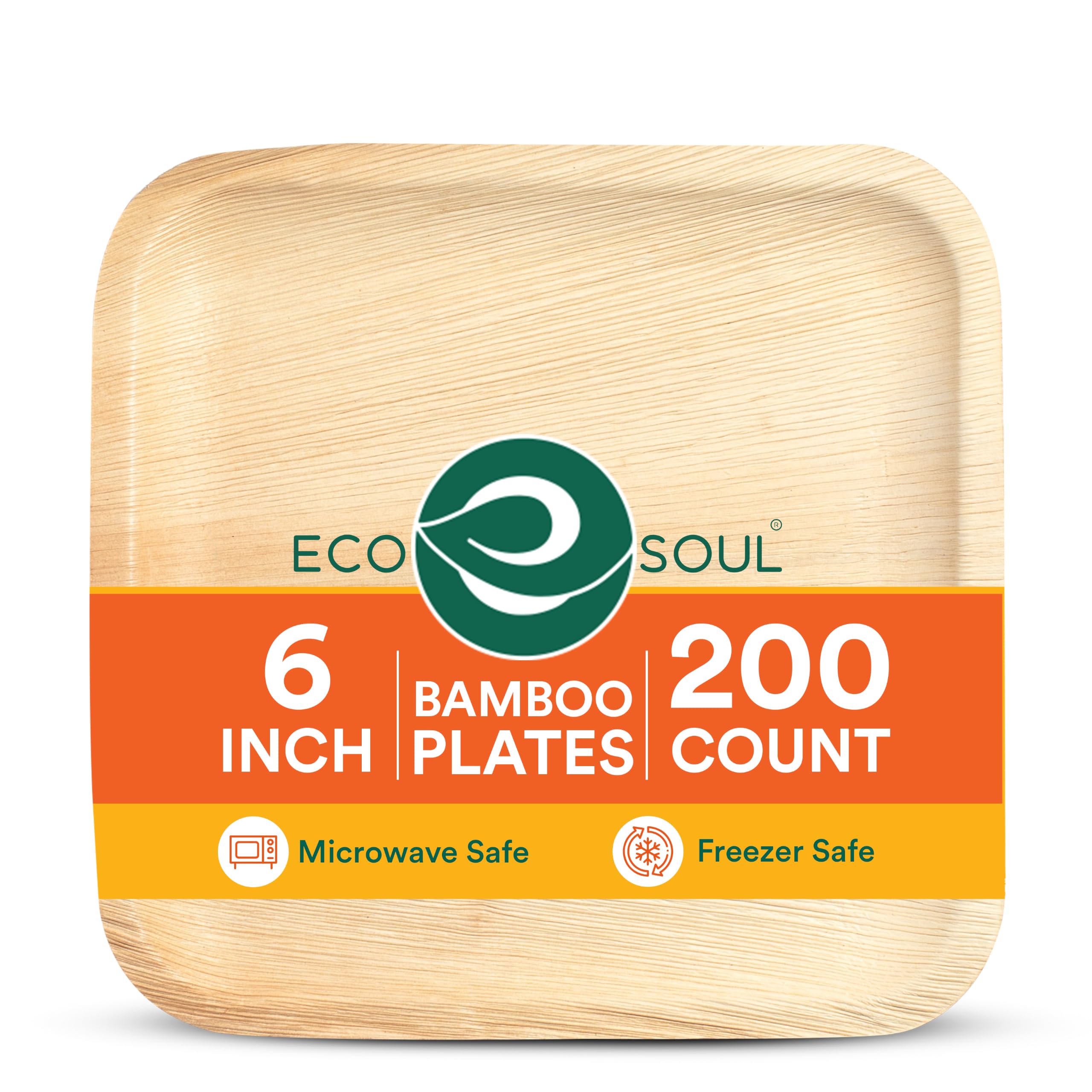 ECO SOUL Kompostowalne talerze z liści palmowych o powierzchni 15 cm, 200 sztuk, jednorazowa zastawa stołowa przypominająca bambus, na imprezę, grill, piknik, ślub, nadaje się do recyklingu,