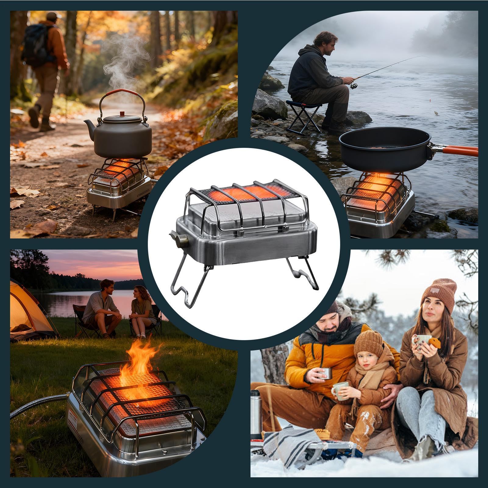 Heizgerät für Zelte und Camping - 2-in-1 Ofen aus rostfreiem Stahl - Tragbares Heizgerät für den Außenbereich - für Terrasse, Outdoor, 1-2 Personen, Wandern, Garage, Angeln und Wildlife