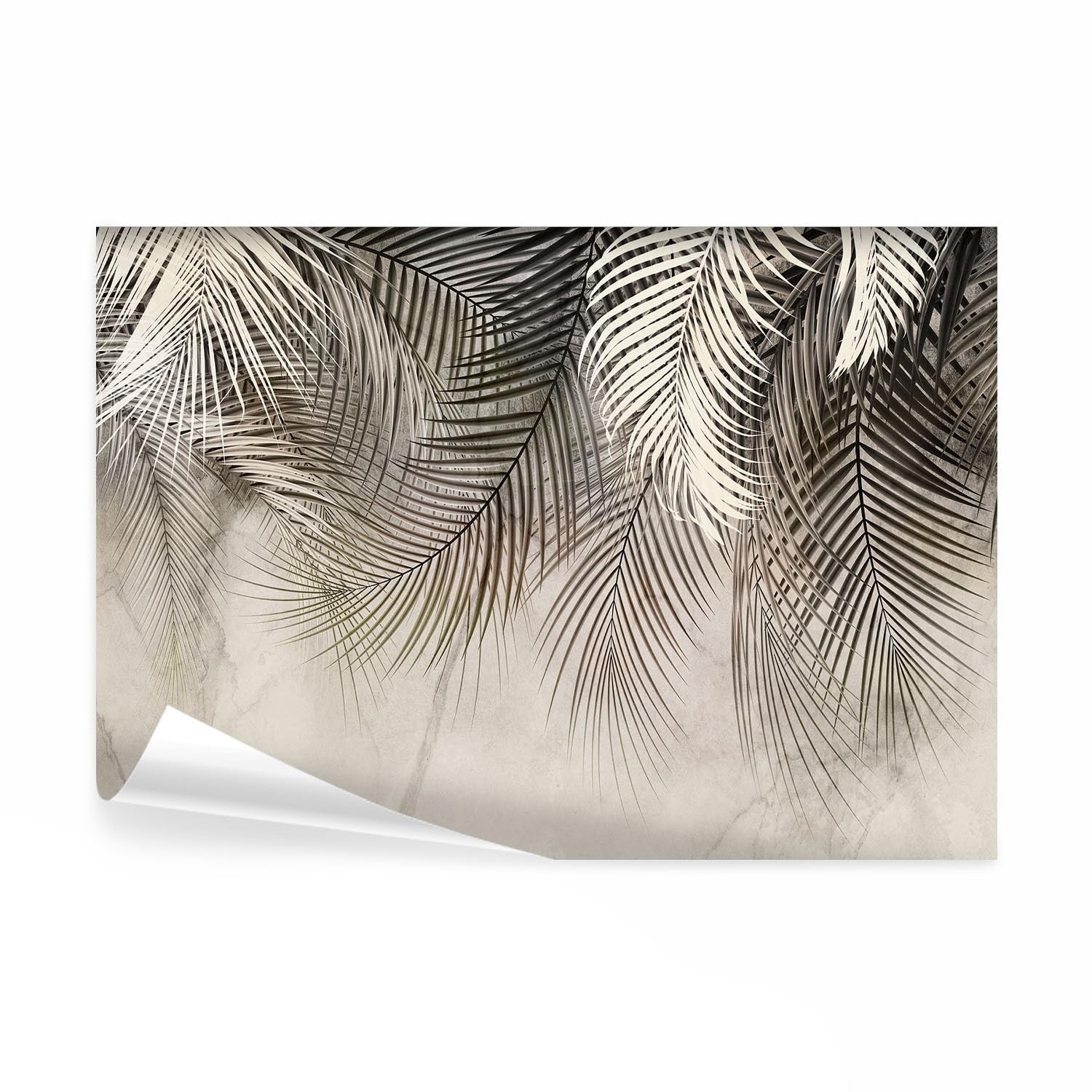 decomonkey carta da parati Foglie Arte Grafica Astratto Marmo, 400x280 cm | fotomurale in tessuto non tessuto, effetto pietra, lascia, natura, beige