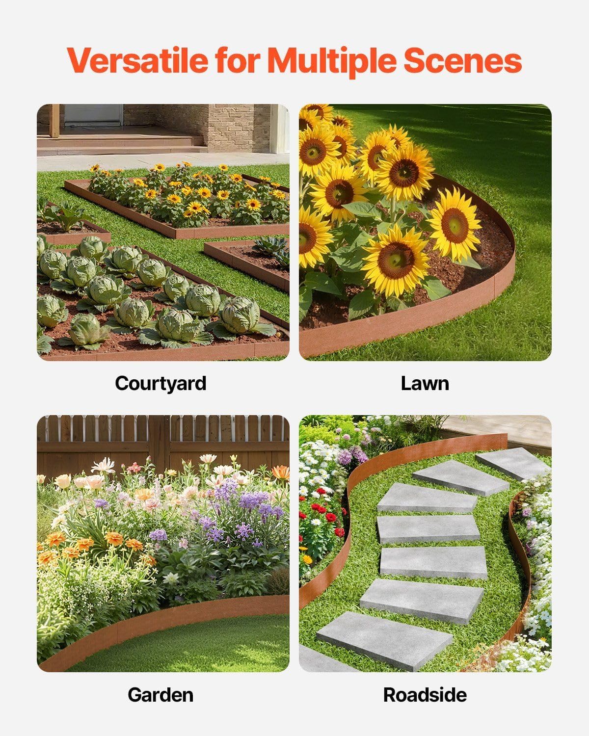 10-Pack 40"x4.5" Steel Lawn Edging: Pre-Rusted, Flexible, Weather-Resistant Garden Border with Installation Clips & Gloves