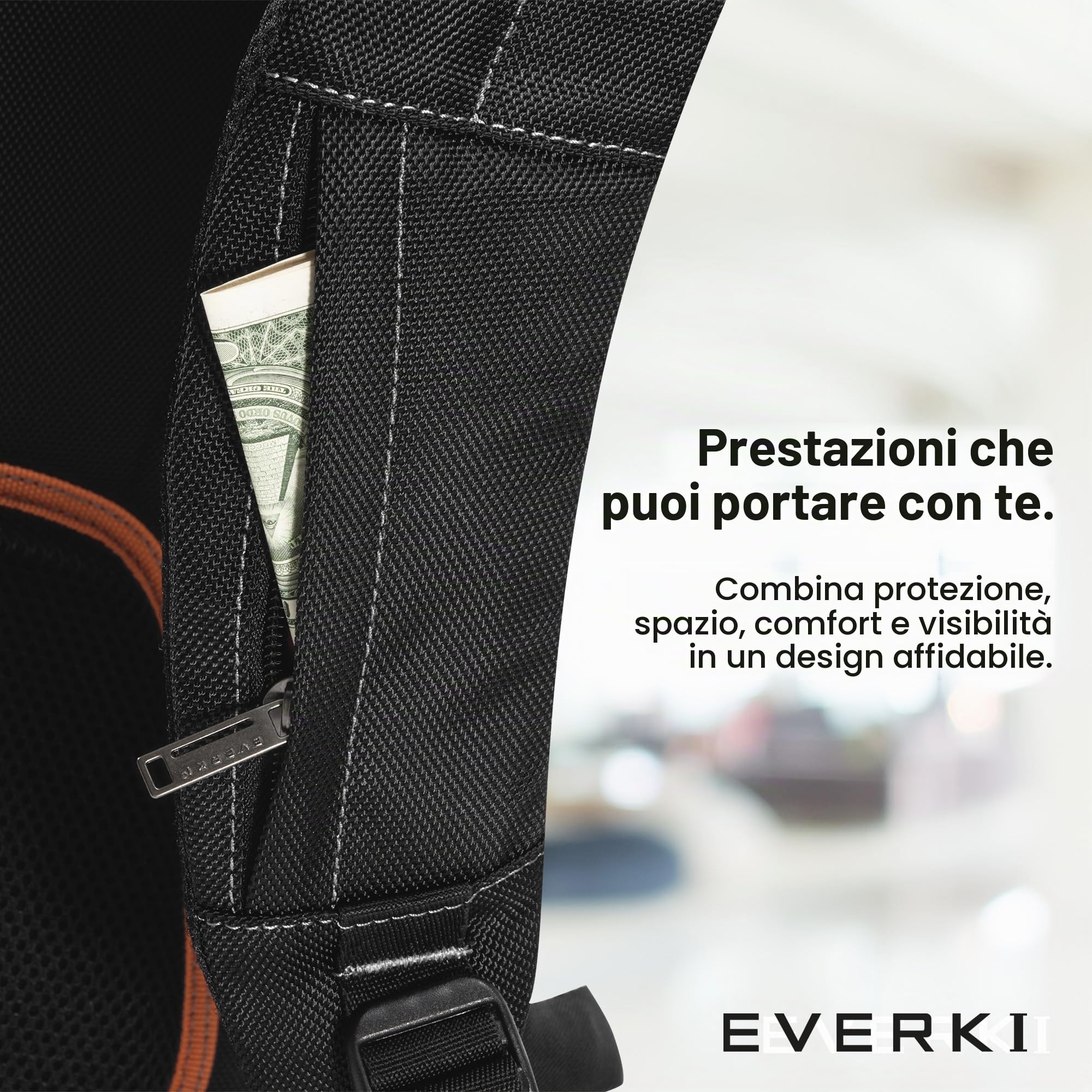 Everki Glide zaino per laptop 17,3" per donna e uomo – robusto e idrorepellente, con strisce riflettenti per studio, viaggio o moto – Nero (EKP129)