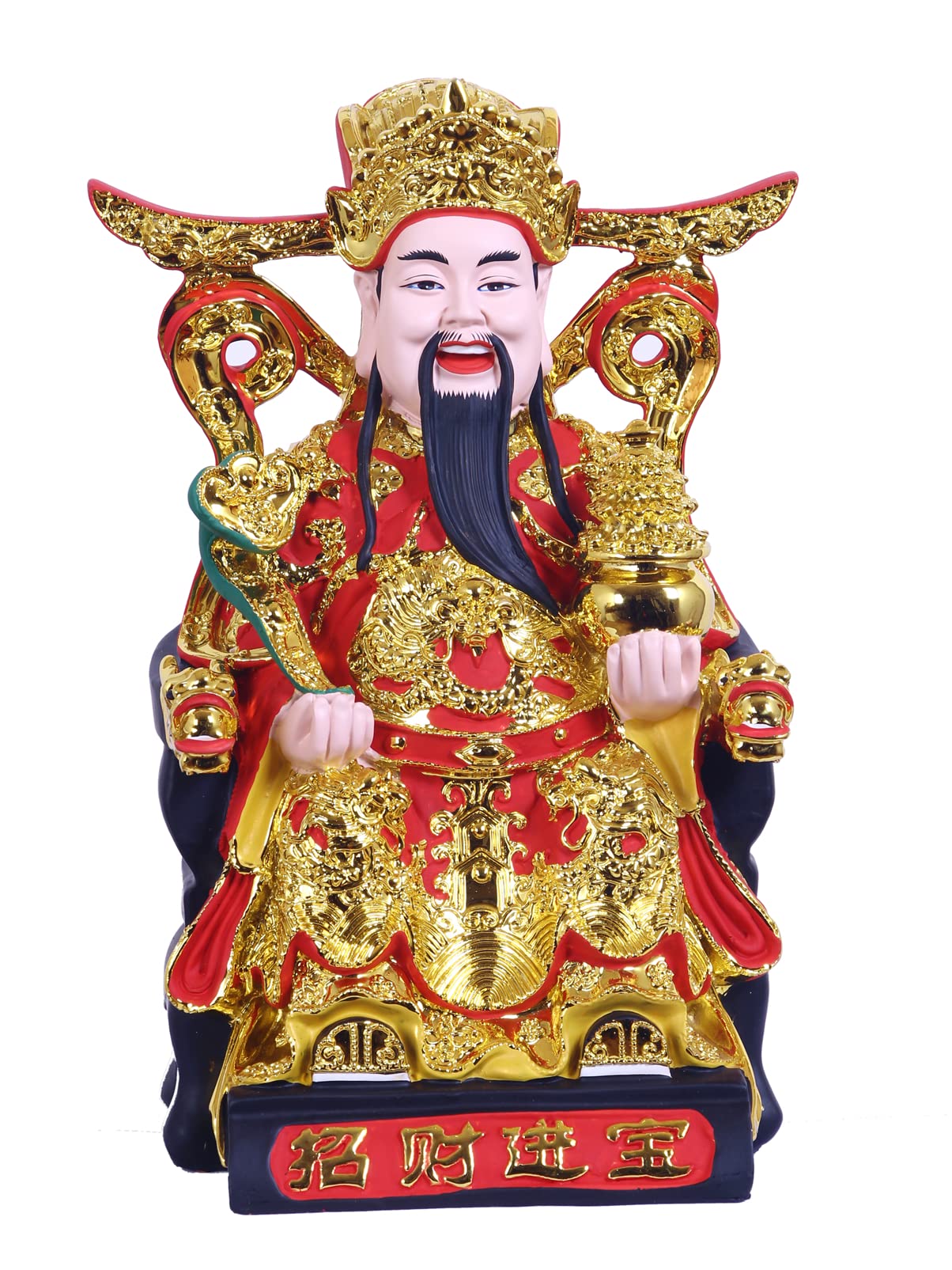 FENGSHUI-CAISHEN Hand Painting CAI Shen Statue - God of Wealth and Fortune, Feng Shui Decor, Caishen Sculpture, Tsai Shen Yeh