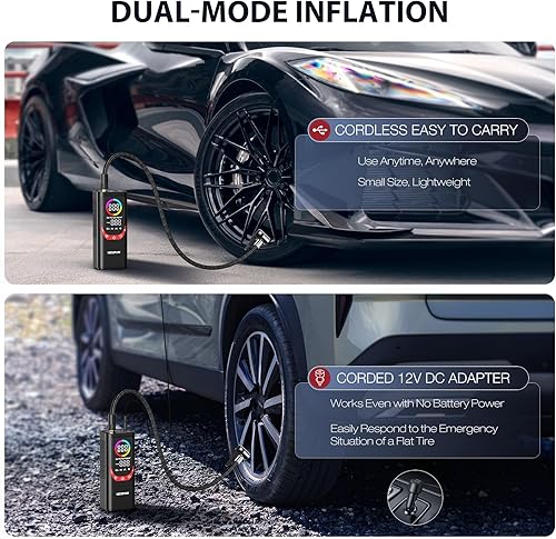Miniatura 6 de NEXPOW NP17 Compresor de Aire Portátil, Inflador de Neumáticos Digital de 150 PSI, Inflado Rápido con Apagado Automático, Luz LED, Múltiples Rojo