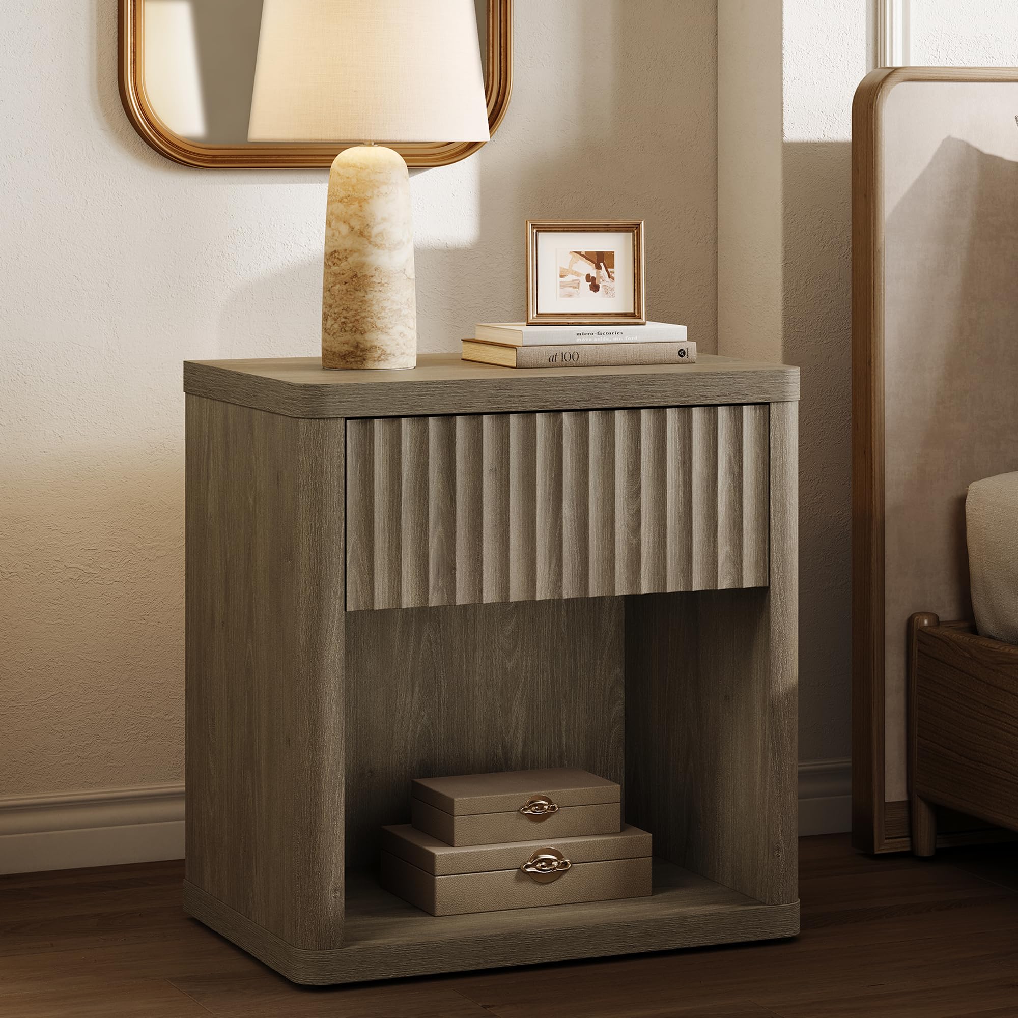 SICOTAS Fluted Nightstand with Drawer